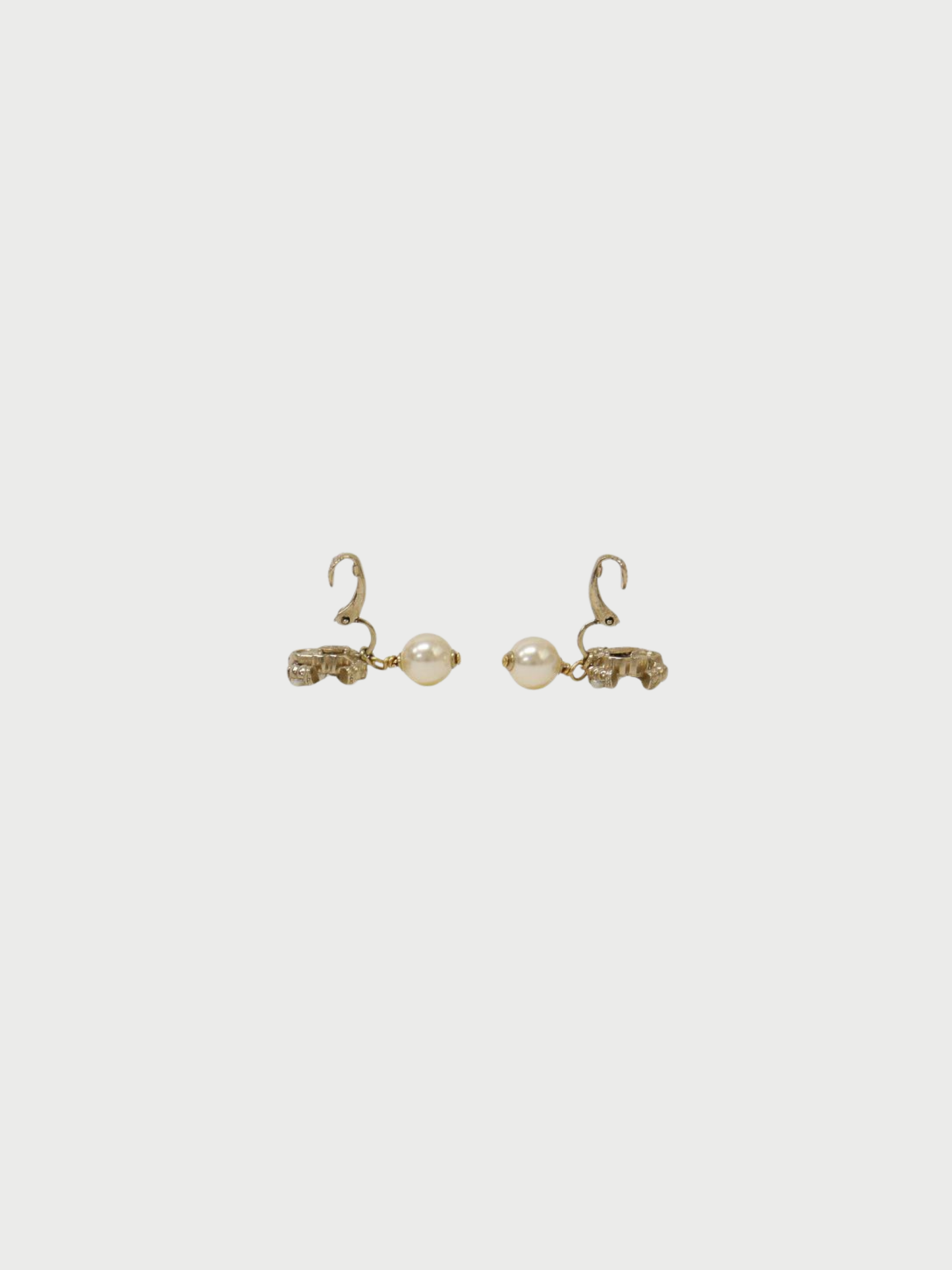 Chanel 2010s Gold Plated Metal Pearl Rhinestone Accented COCO Earrings