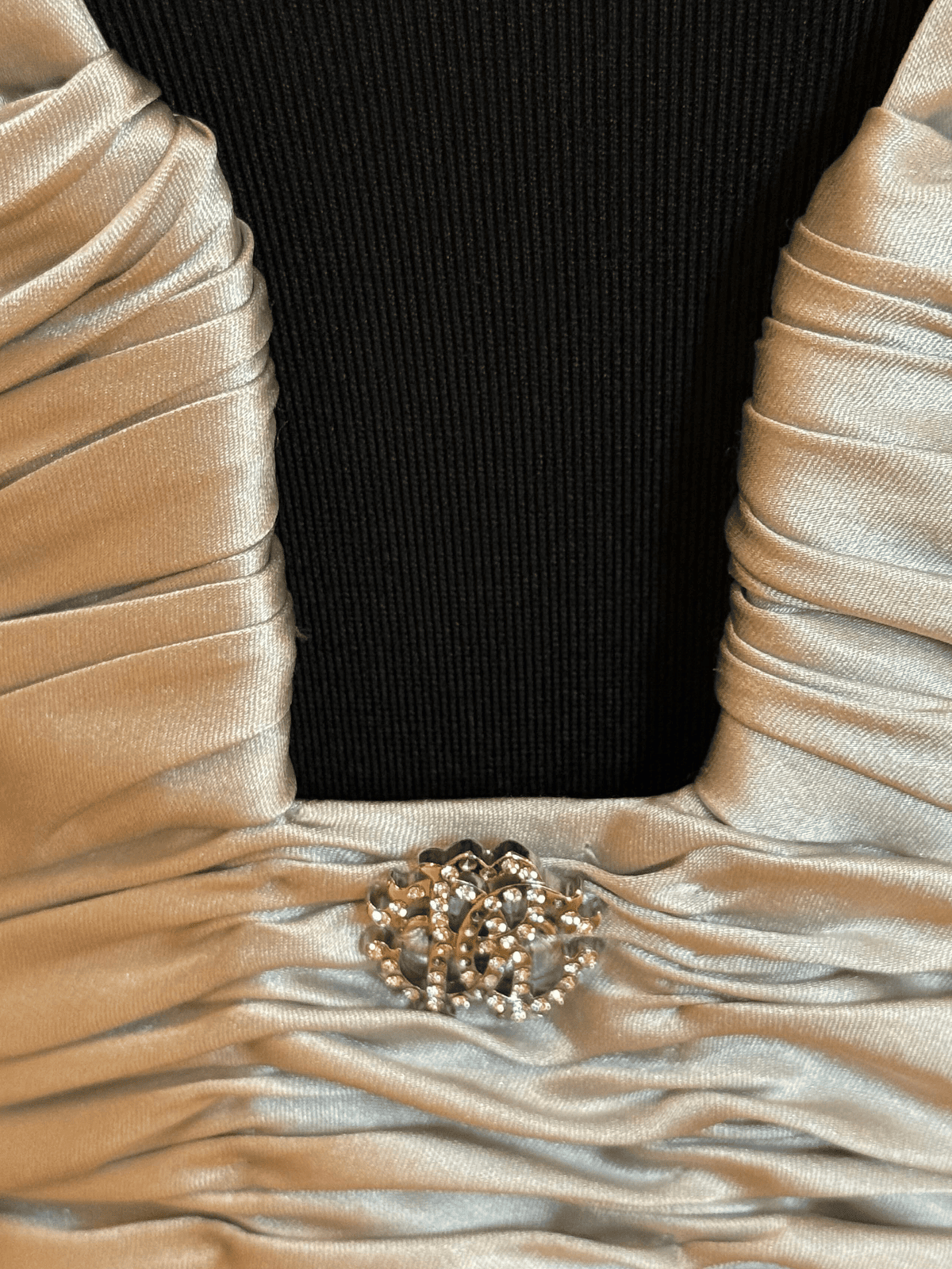 Roberto Cavalli 2000s Silver Silk Satin Ruched Plunge Cocktail Dress