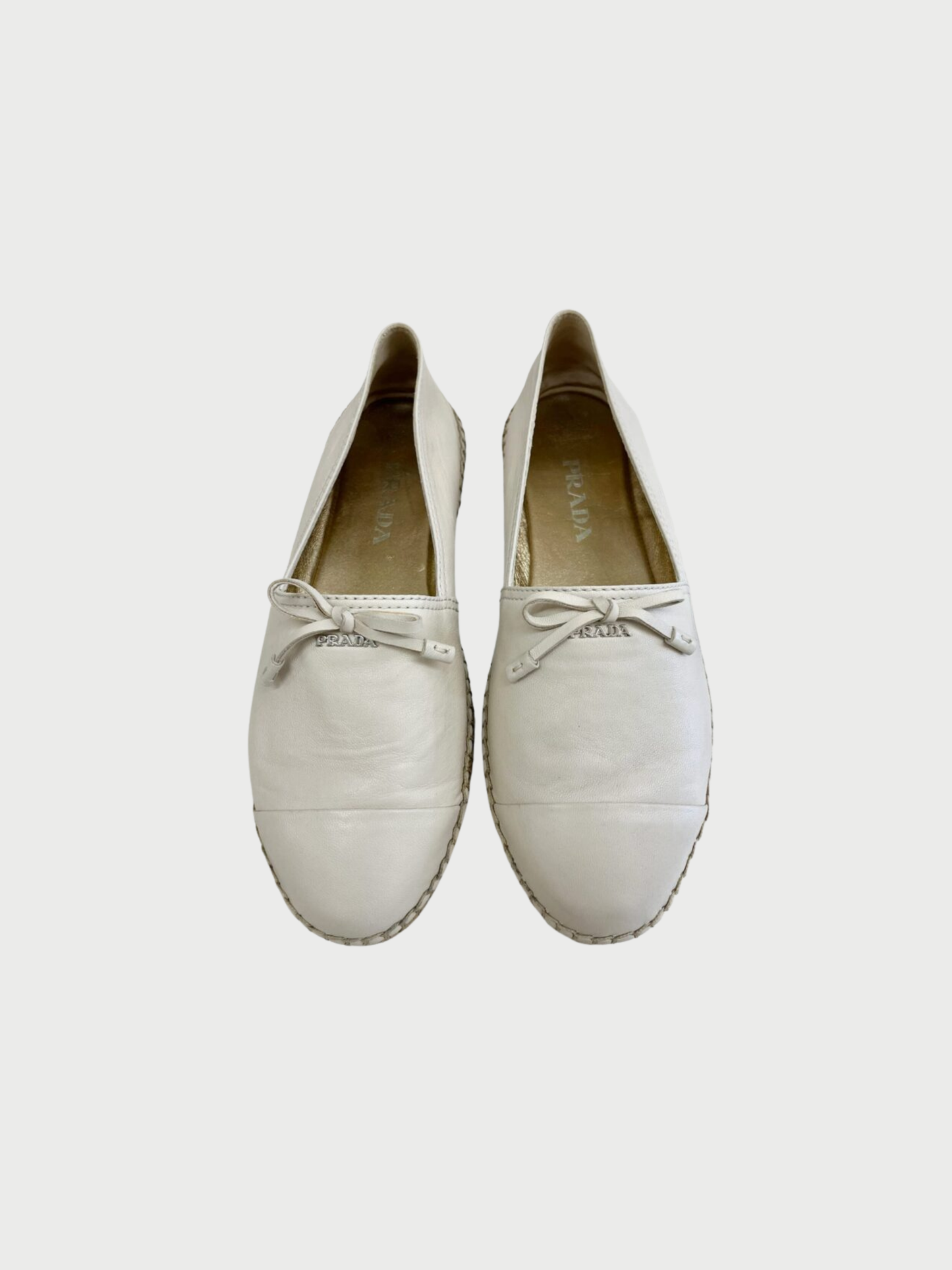 Prada 2010s Bone White Leather Bow Espadrilles