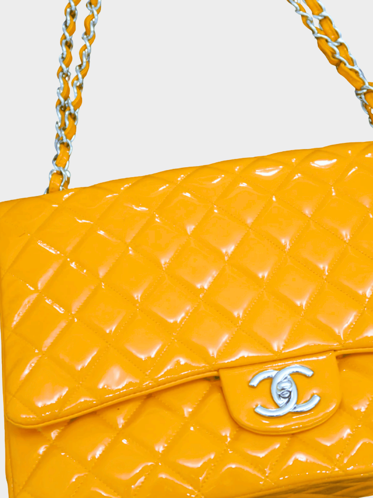 Chanel 2010s Orange Classic Patent Jumbo Double Flap Bag