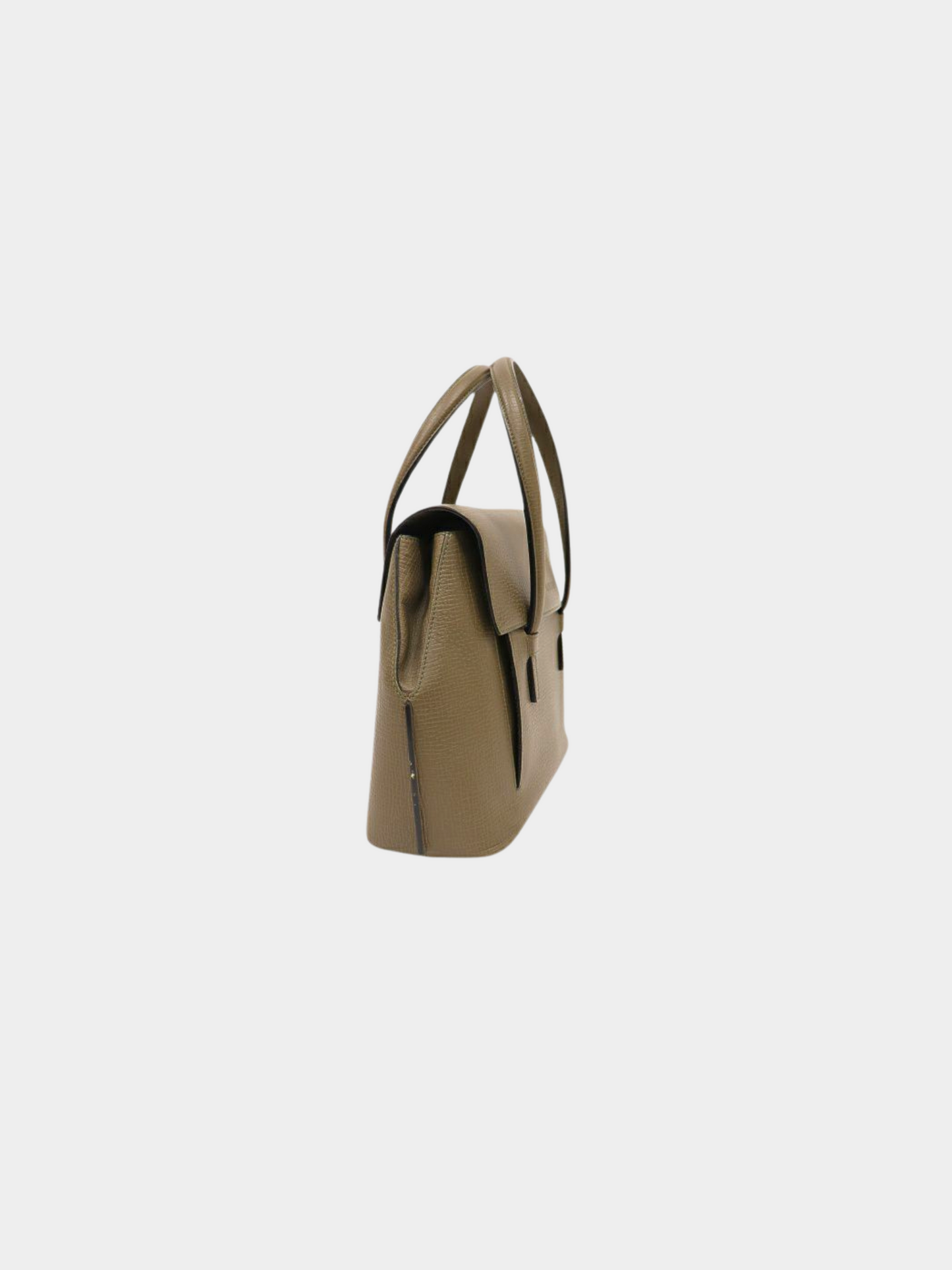 Loewe 1990s Khaki Shrink Leather Logo-Stamped Handbag