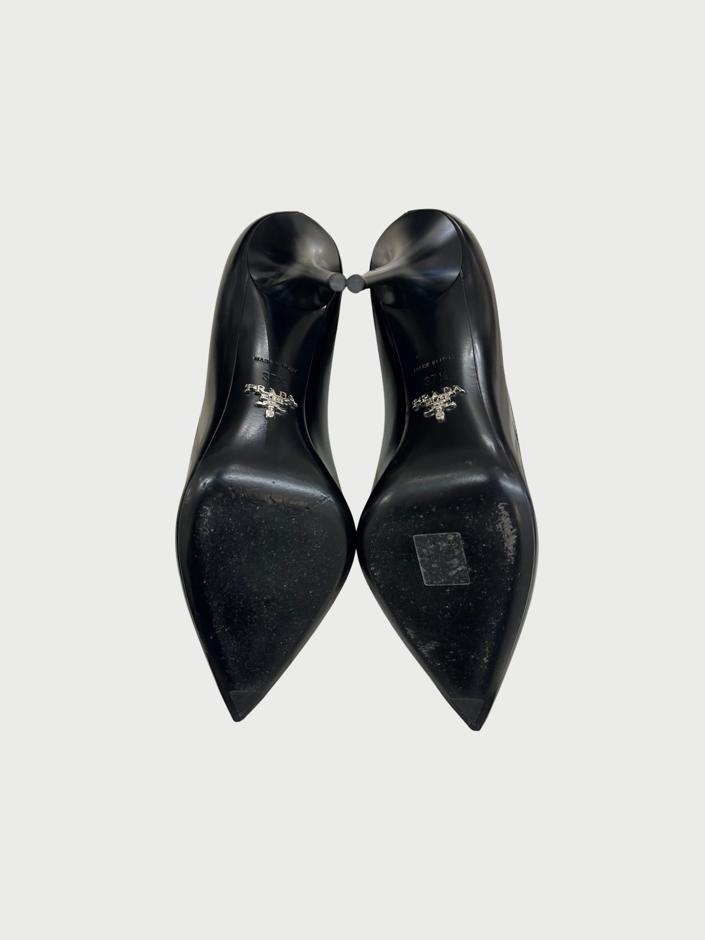 Prada 2020s Black Brushed Leather Logo Pumps