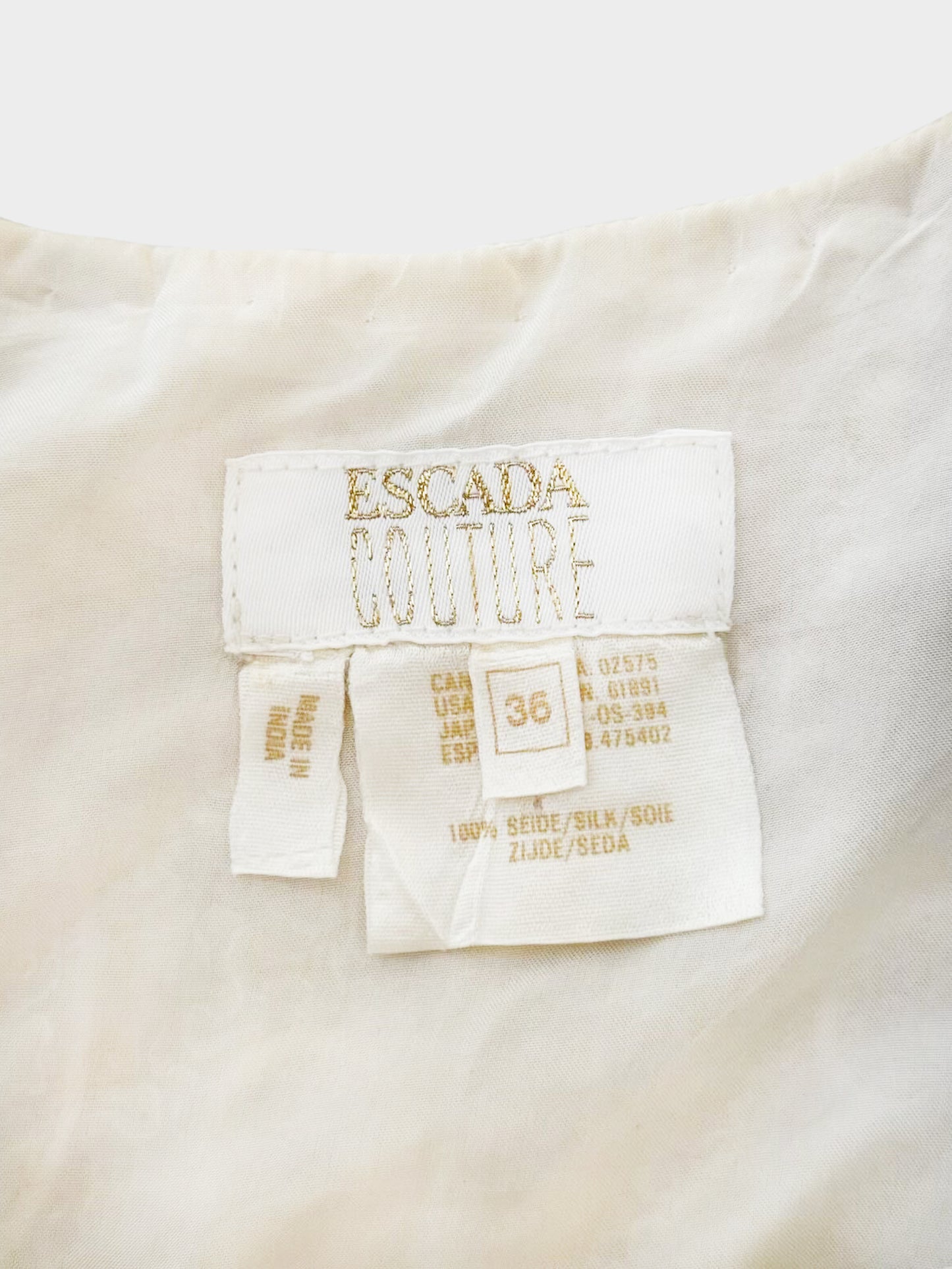 Escada 1990s White Swirl and Flower Print Silk Tank Top