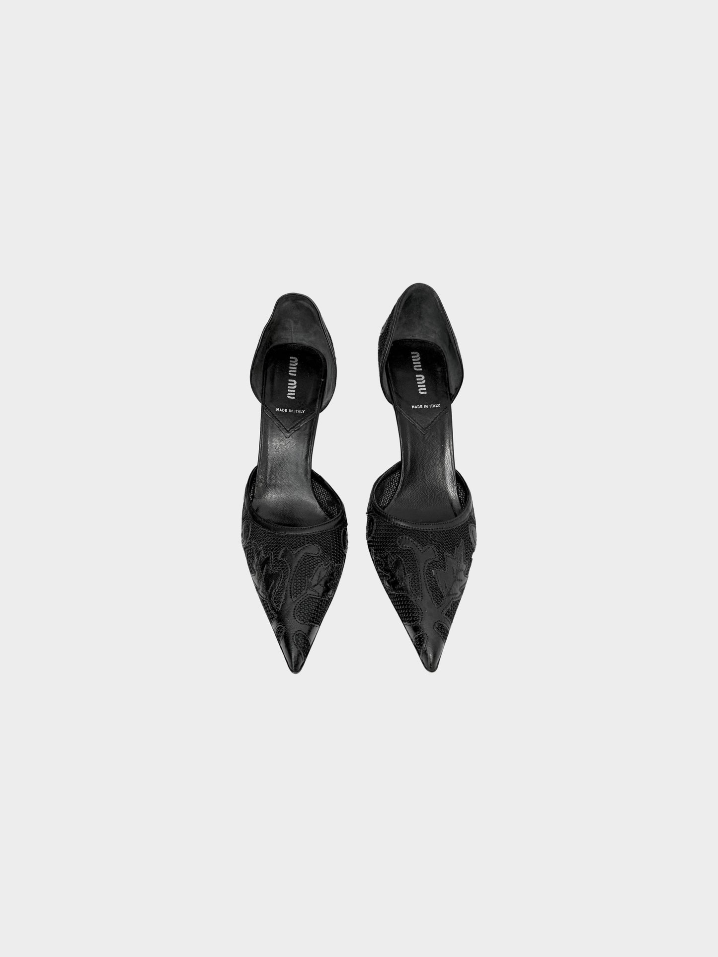 Miu Miu 2000s Black Leather and Mesh D'Orsay Pumps