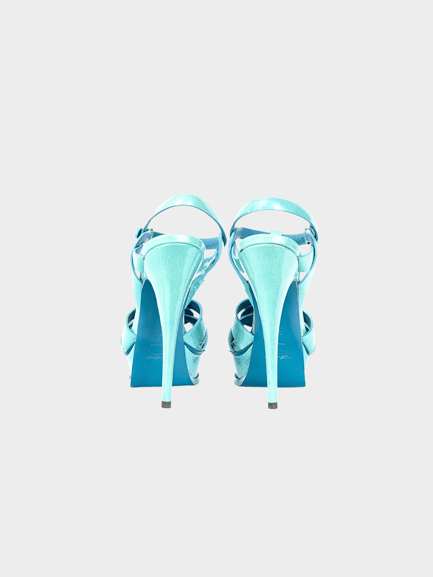 Yves Saint Laurent 2012 Tribute 105 Azur Paille Patent Platform Sandals