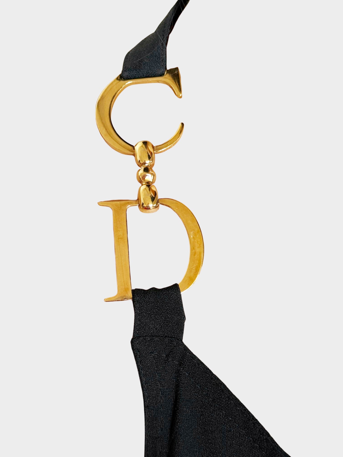 Christian Dior by John Galliano SS 2000 Runway Black Asymmetrical Logo Strap Halter Dress