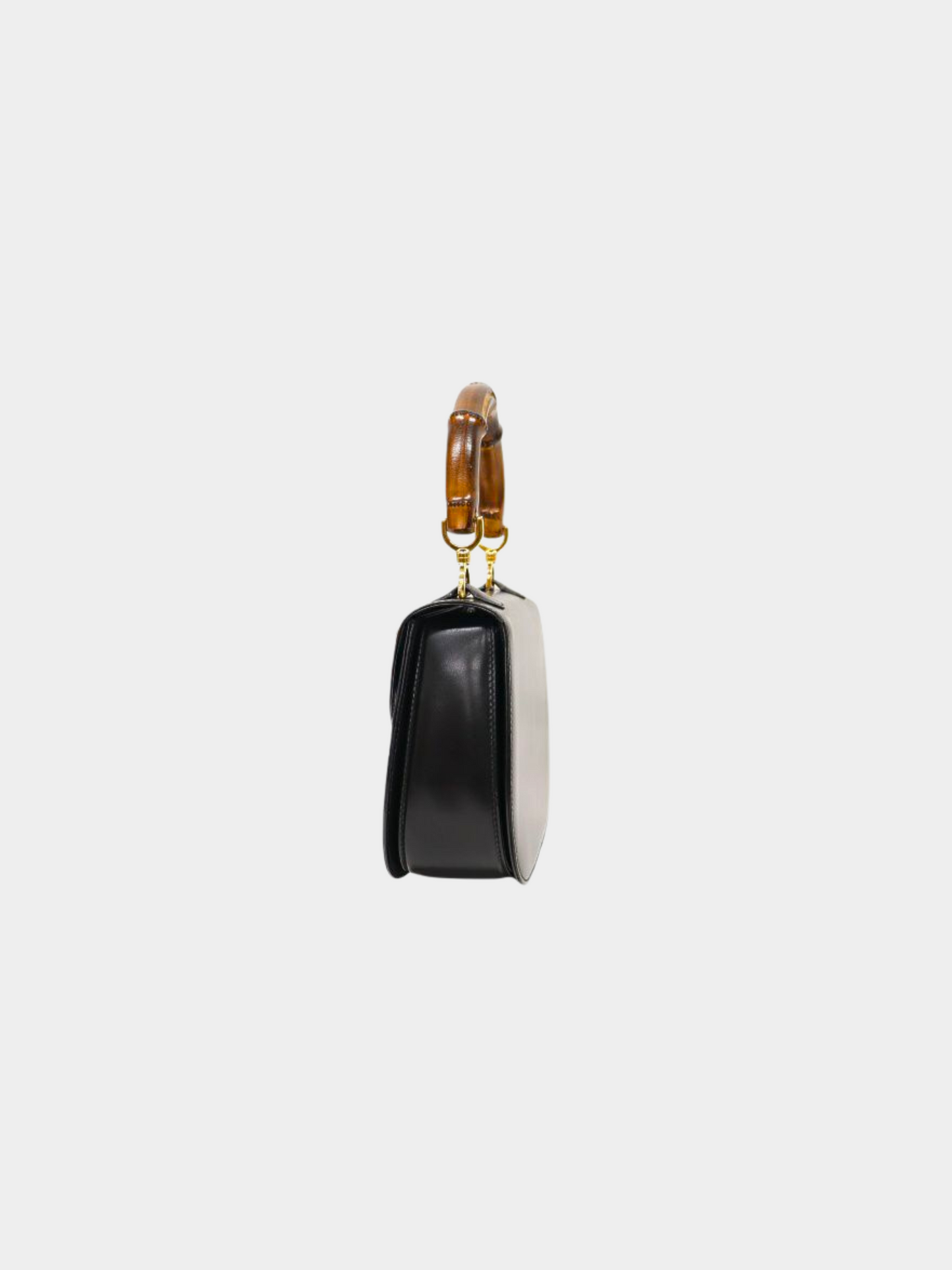 Gucci 1990s Black Bamboo Leather Turn Lock 2-Way Bag