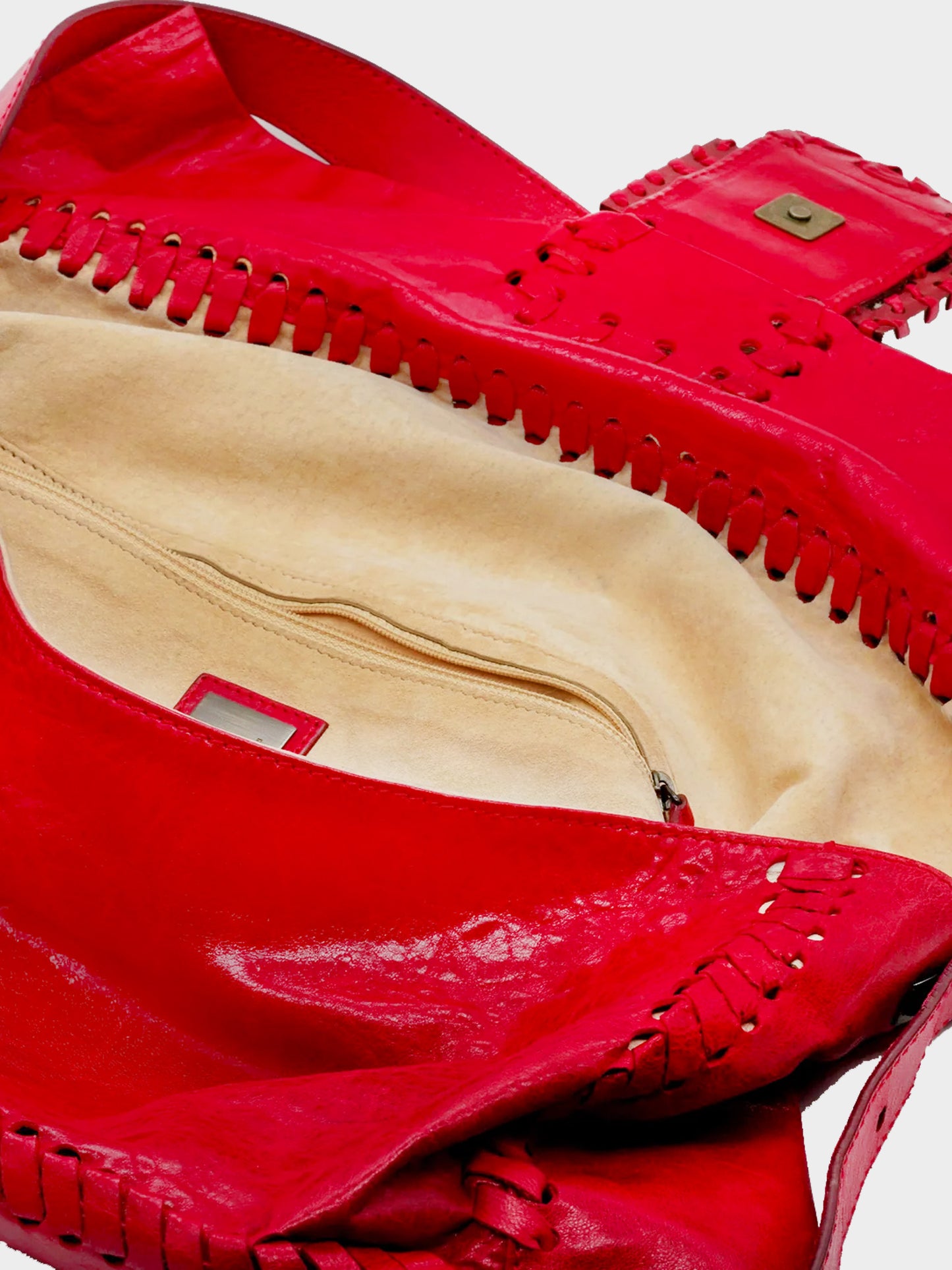 Fendi 2005 Red Whipstitch Maxi Mamma Baguette