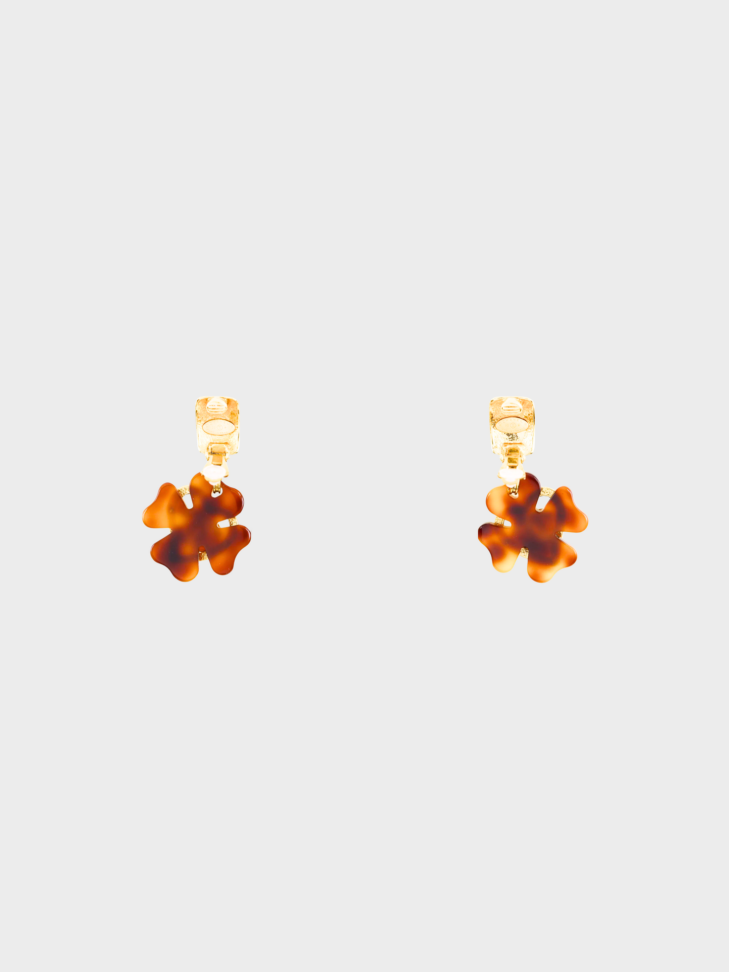 Chanel Spring 1995 Brown Coco Mark Tortoiseshell Clover Heart Clip-on Earrings