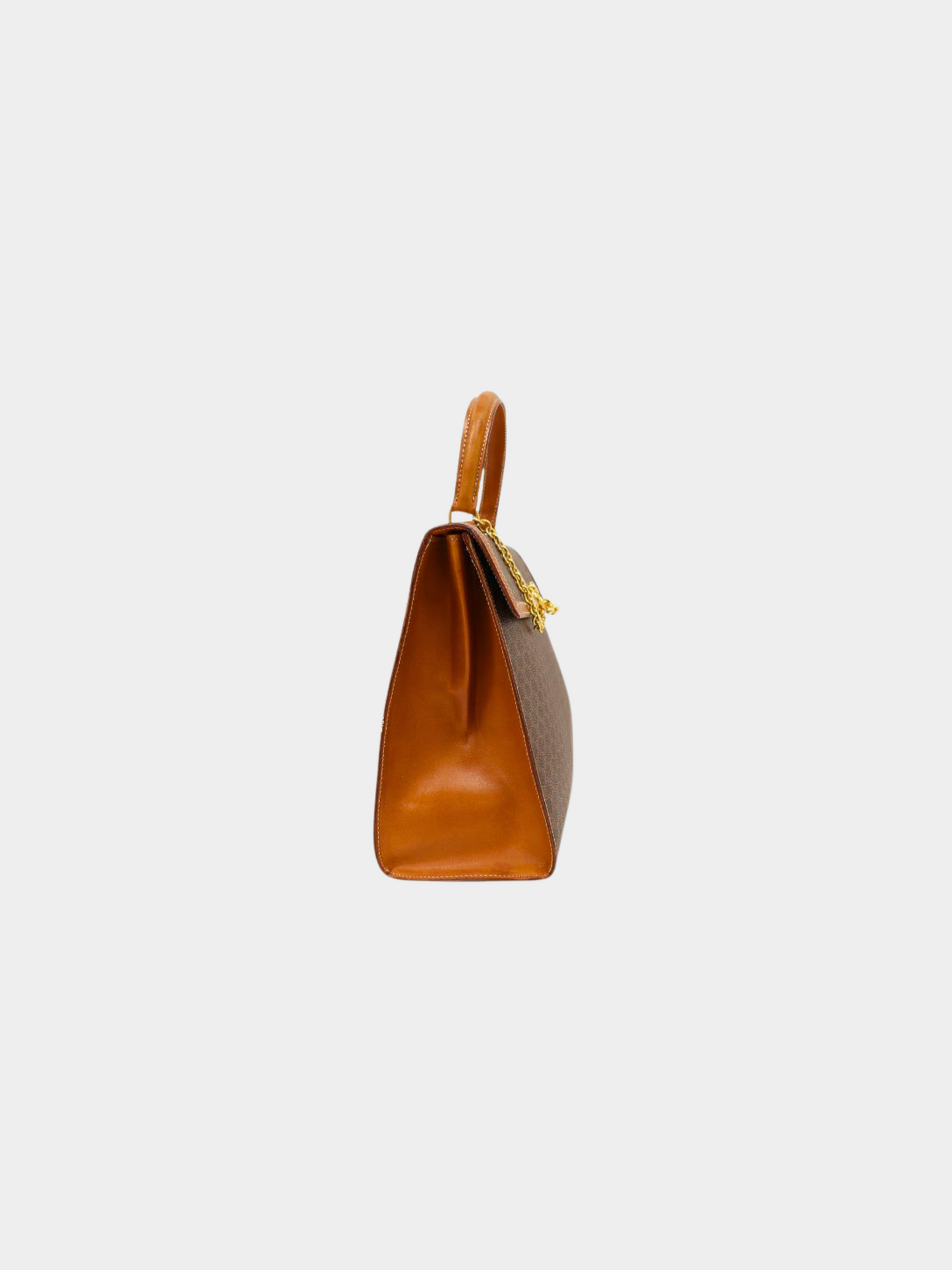 Celine 1990s Brown Macadam PVC and Leather Gancini Hardware Handbag
