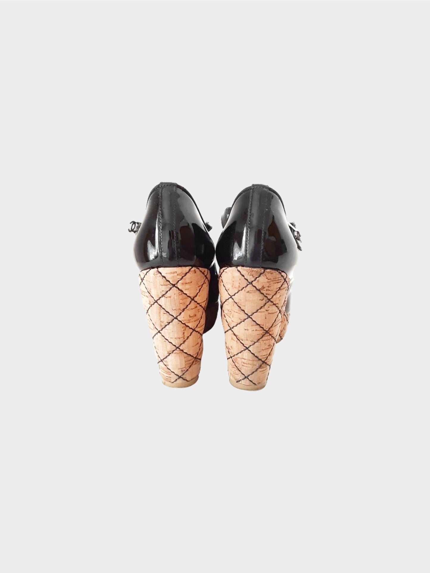 Chanel Cruise 2007 Black Patent Leather Cork Wedged Heels