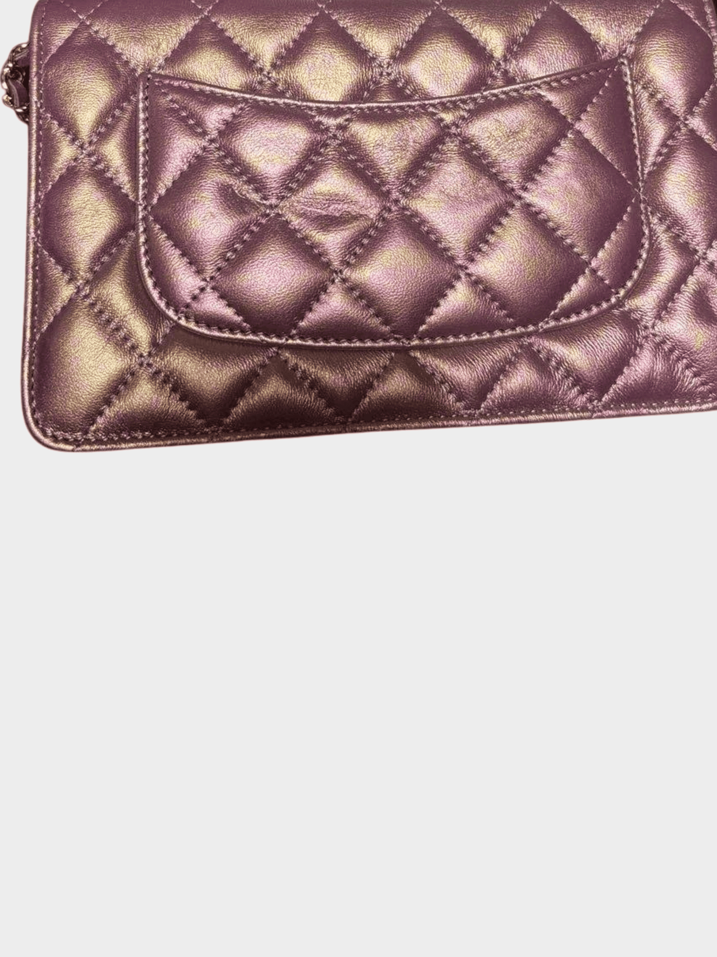 Chanel 2020 Iridescent Purple Quilted Lambskin Leather Mini WOC Clutch Bag