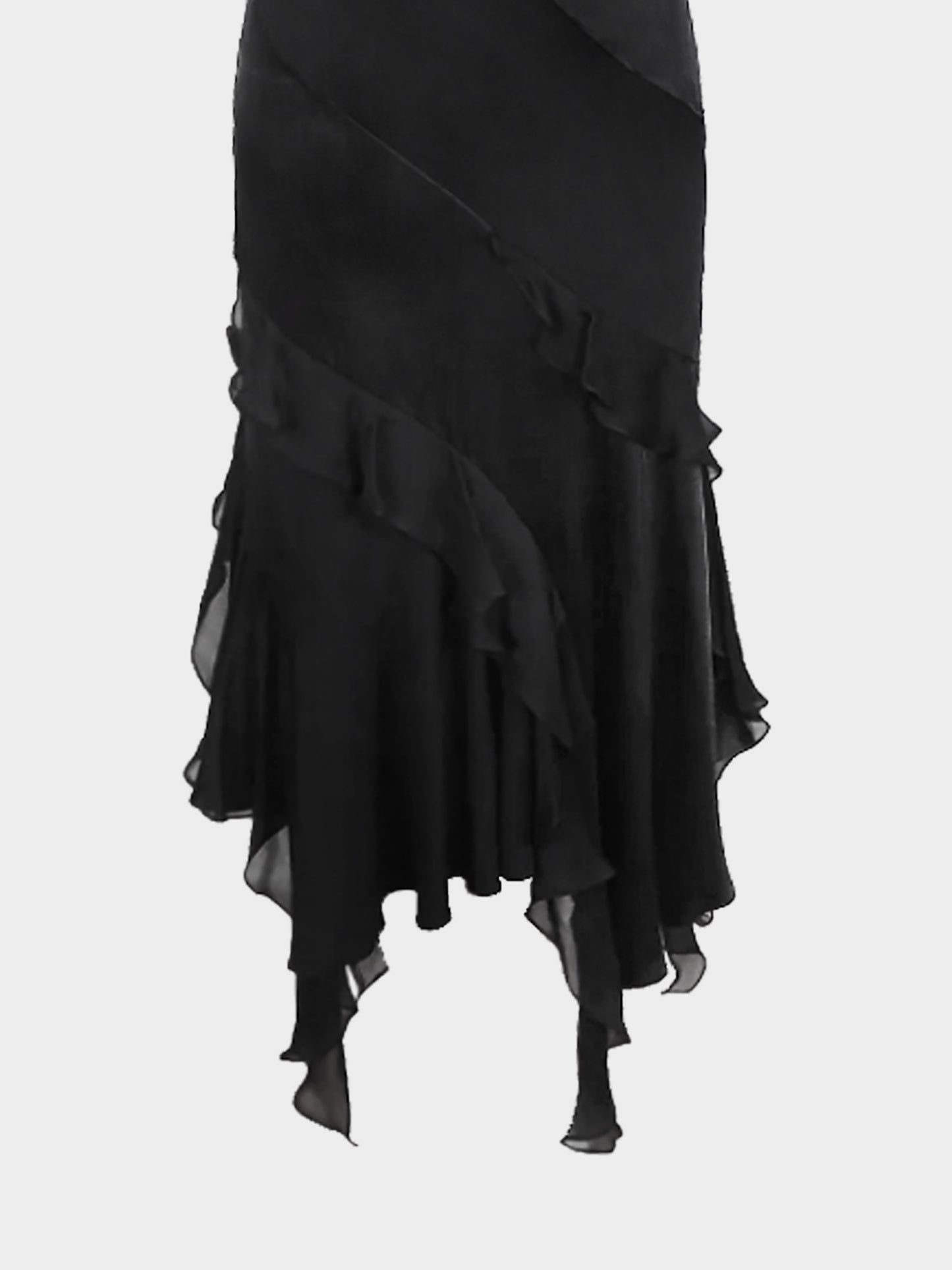Roberto Cavalli 2000s Black Satin Silk Ruffled Dress