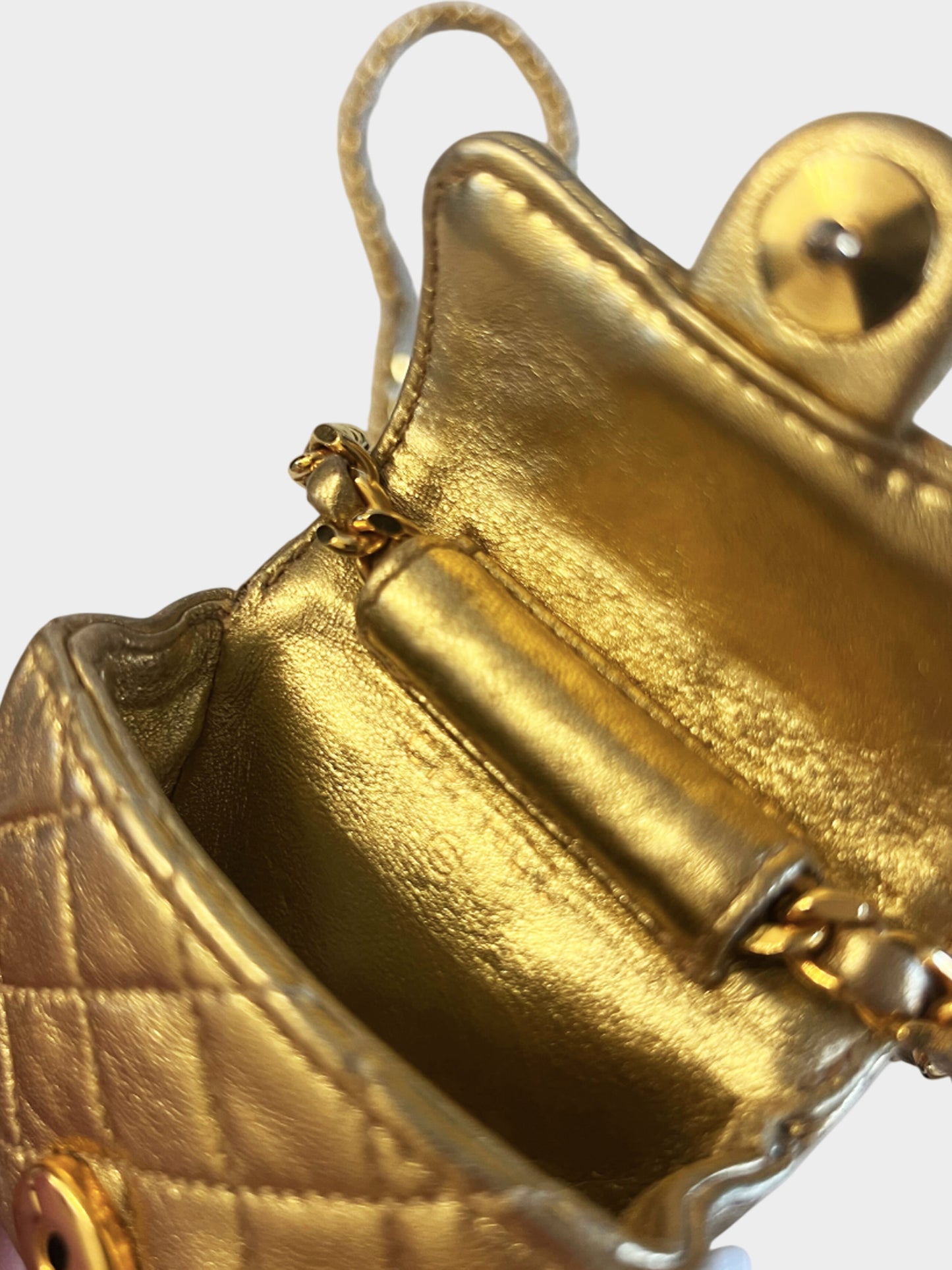 Chanel 1990s Metallic Gold Quilted Leather Mini Flap Bag