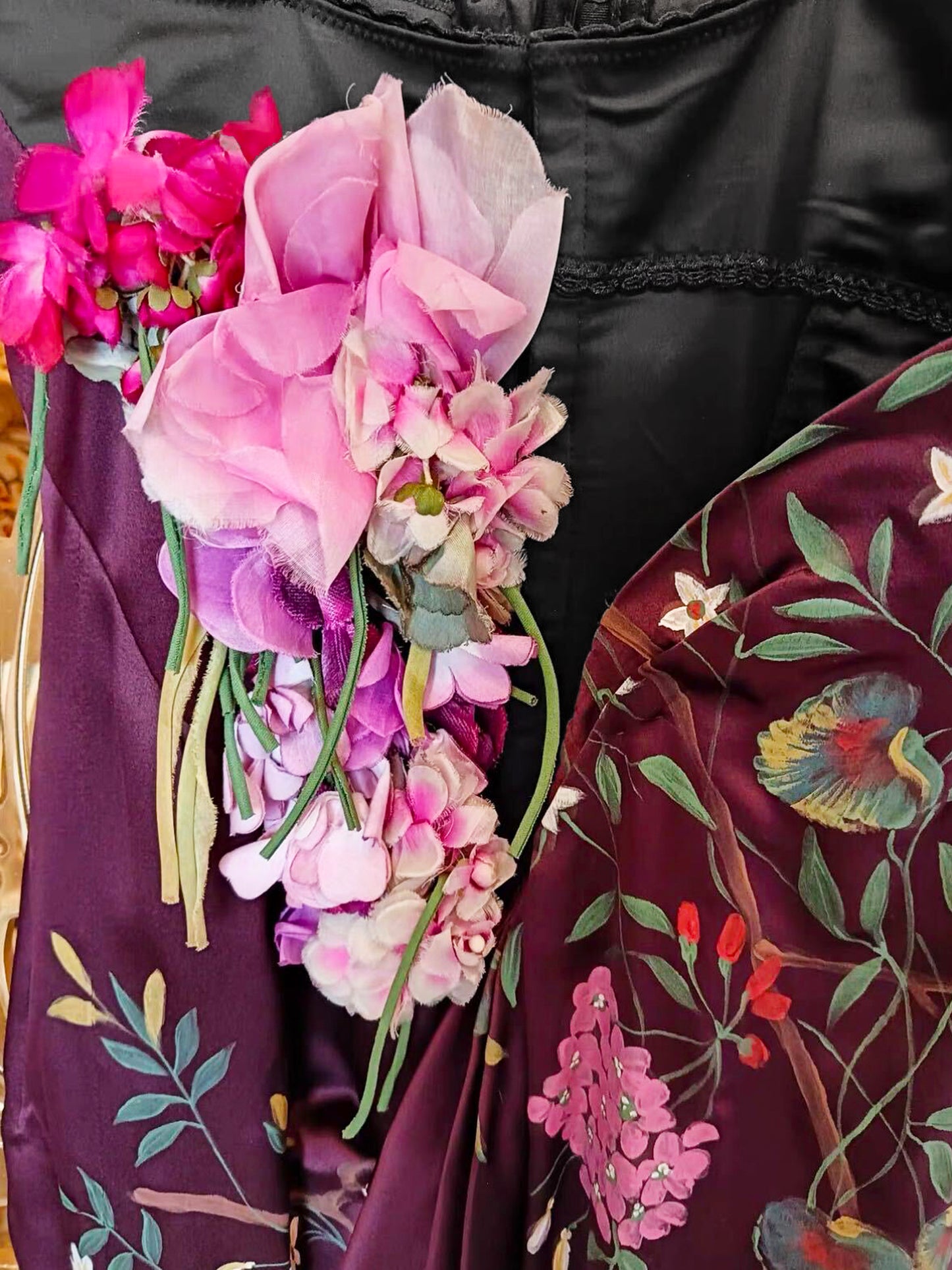 Dolce and Gabbana FW 1998 Runway Burgundy Floral Print Corset Long Dress