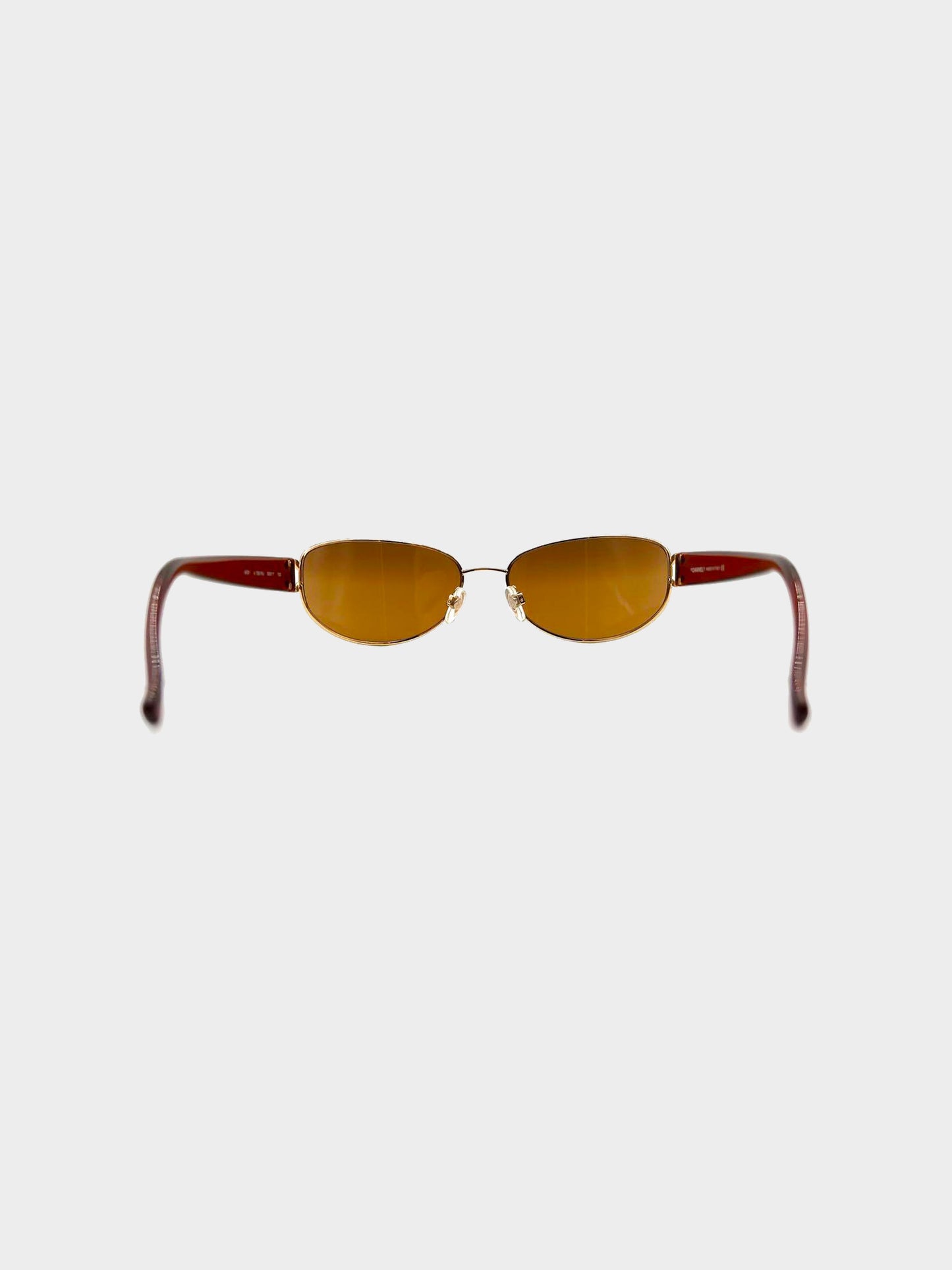 Chanel 2000s Rare Gold and Brown 4081 CC Oval Sunglasses