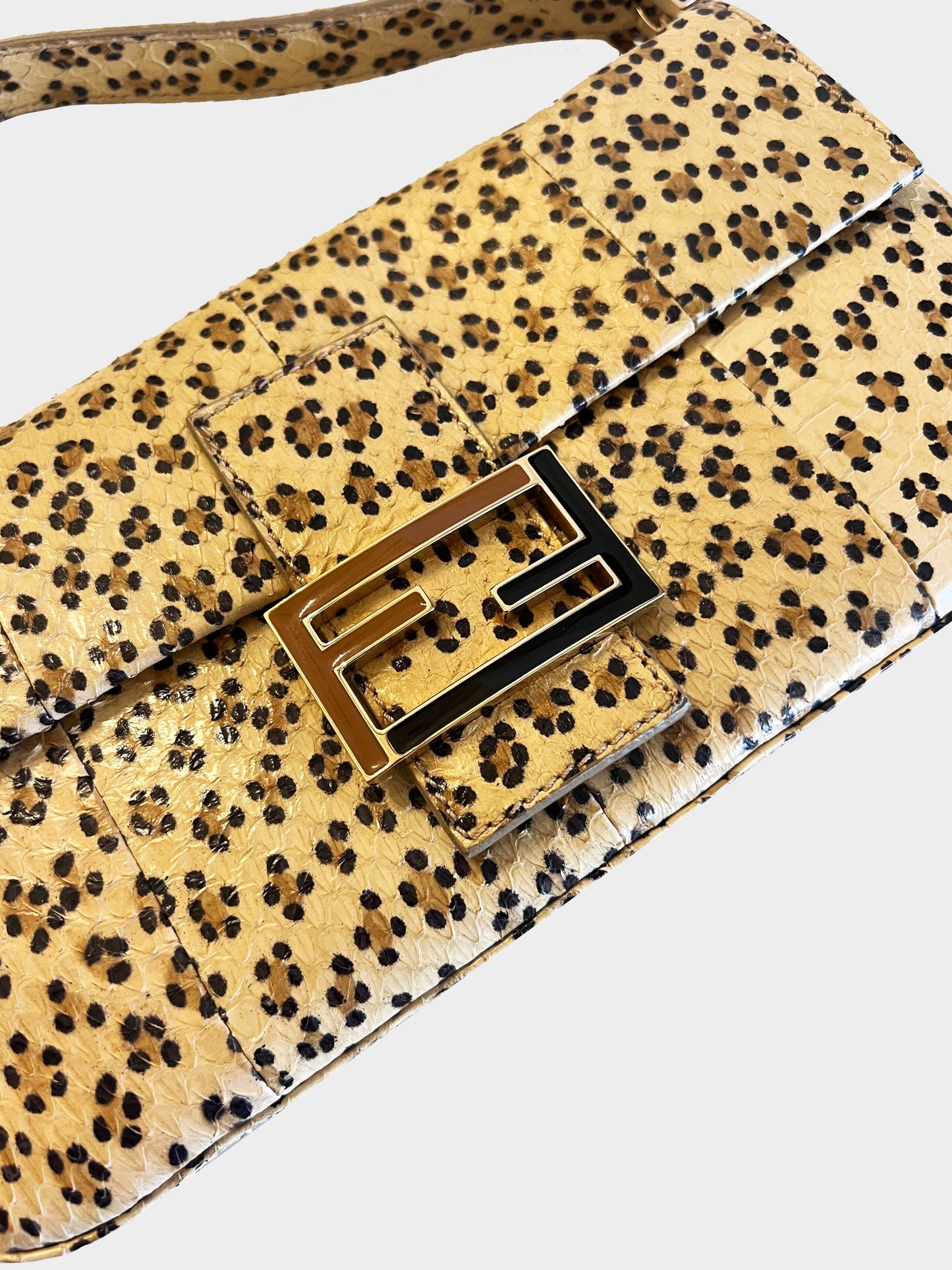 Fendi 2000s Leopard Print Python Baguette Bag