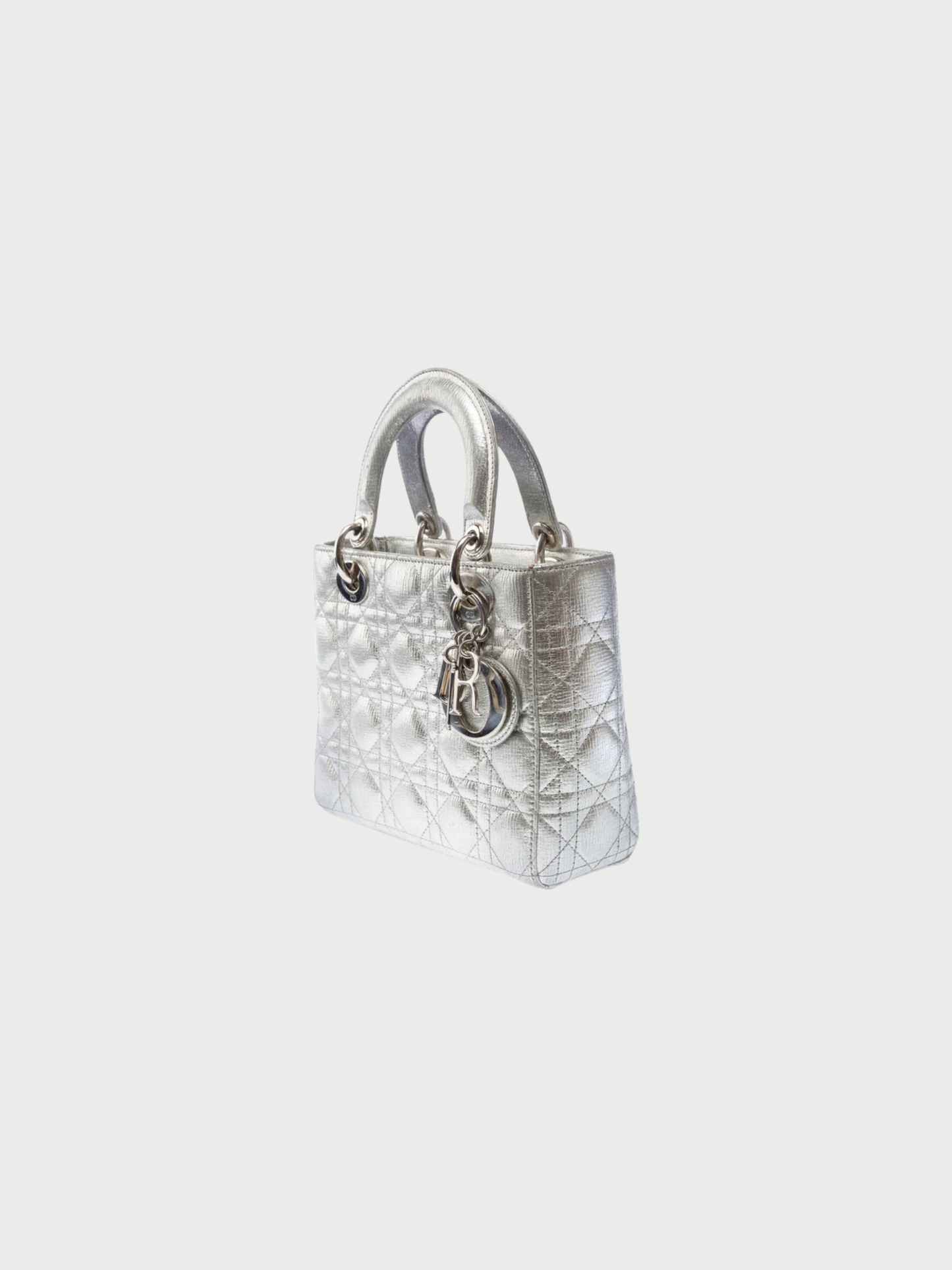 Christian Dior 2000s Silver Leather Lady Dior Small Bag