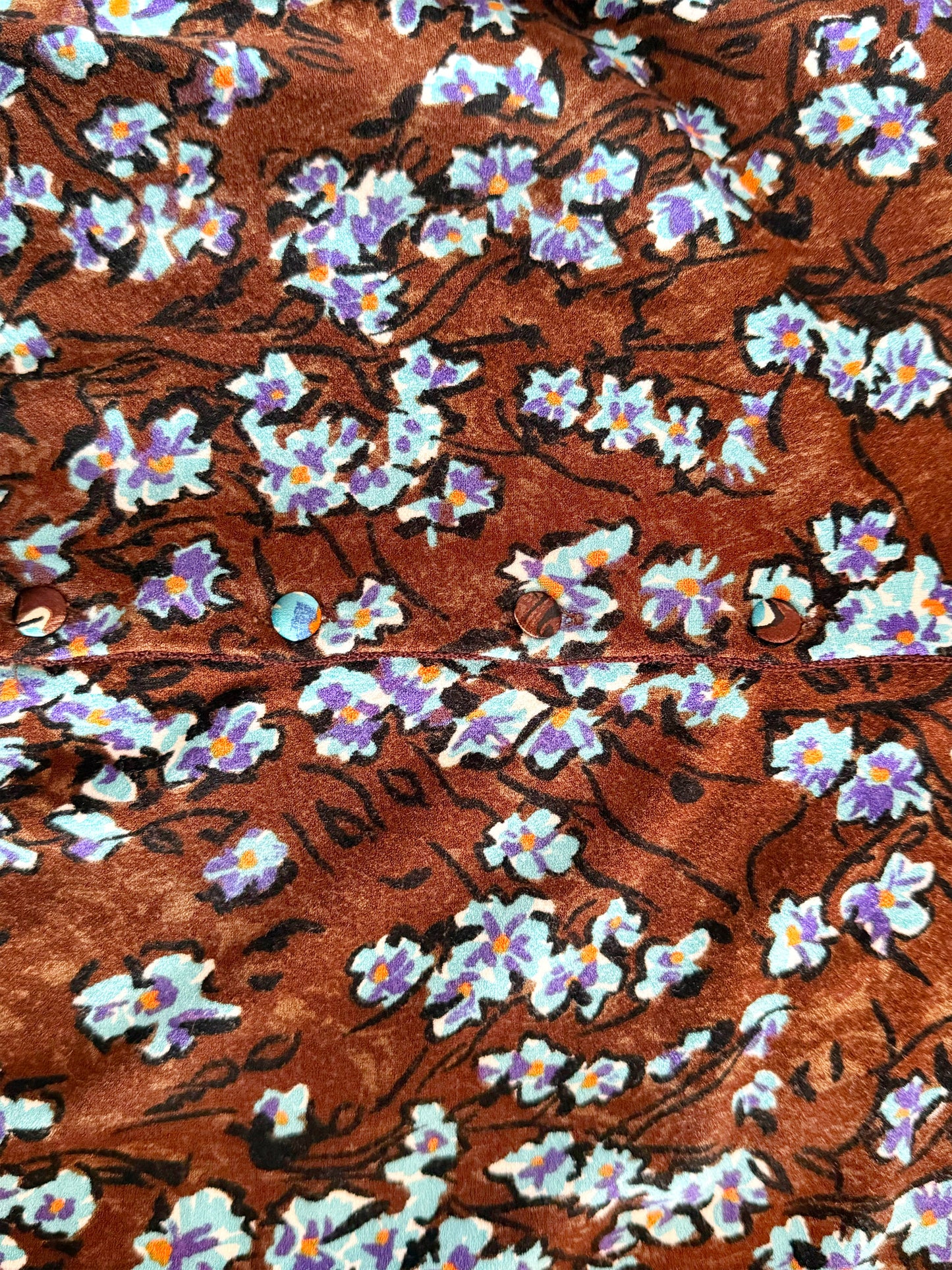 Blumarine 2000s Brown and Blue Floral Print Long-Sleeved Top
