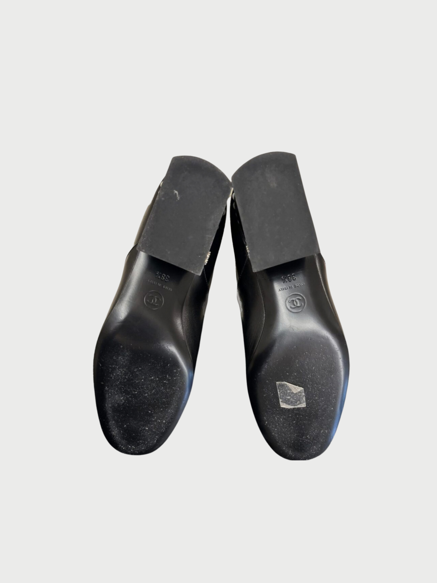 Chanel 2021 Black Leather Pearl Heel Boots