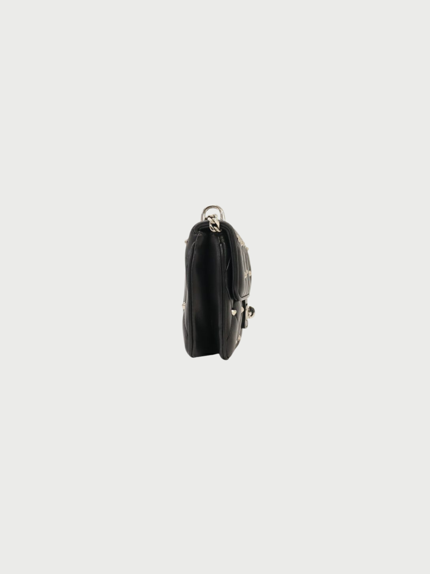Miu Miu 2000s Black Leather Logo Studded Chain Shoulder Bag