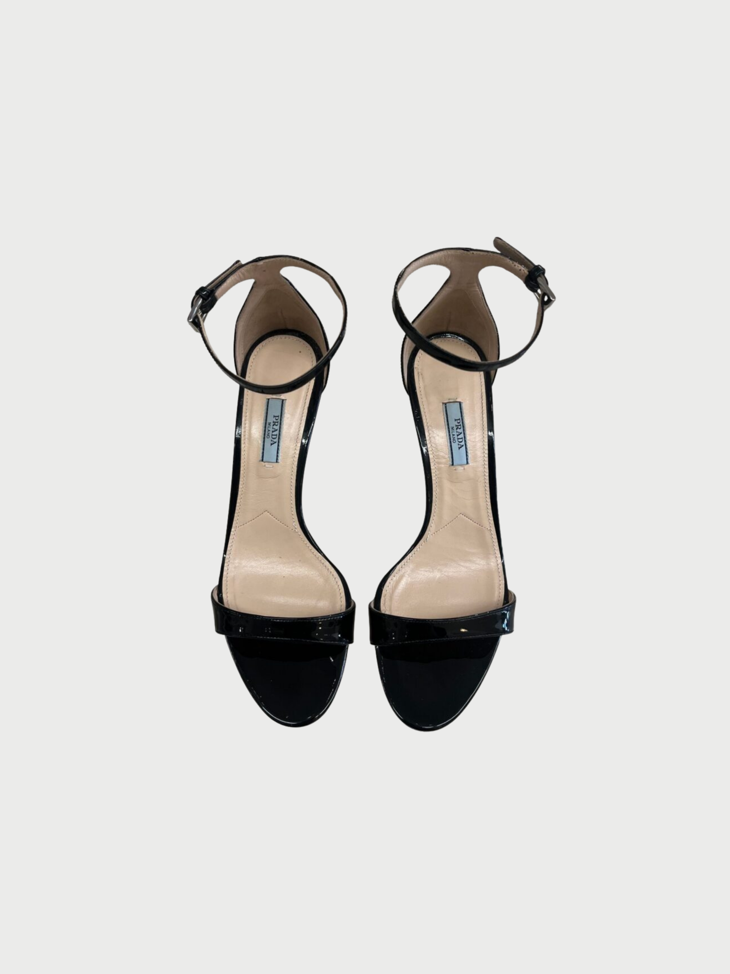 Prada 2000s Black Patent Leather Kitten Heel Sandals