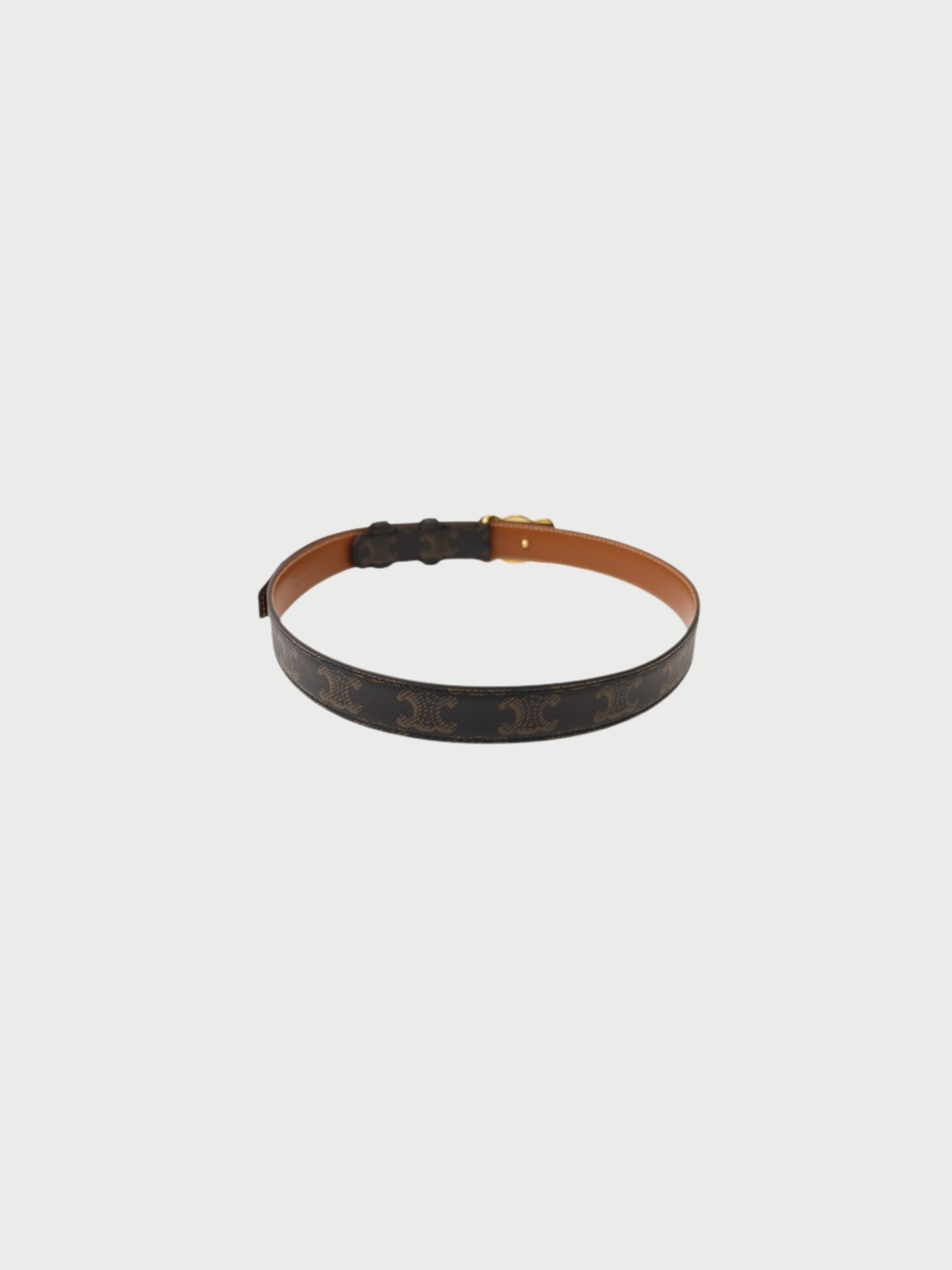Celine 2000s Dark Brown Gold PVC Leather Triomphe Belt