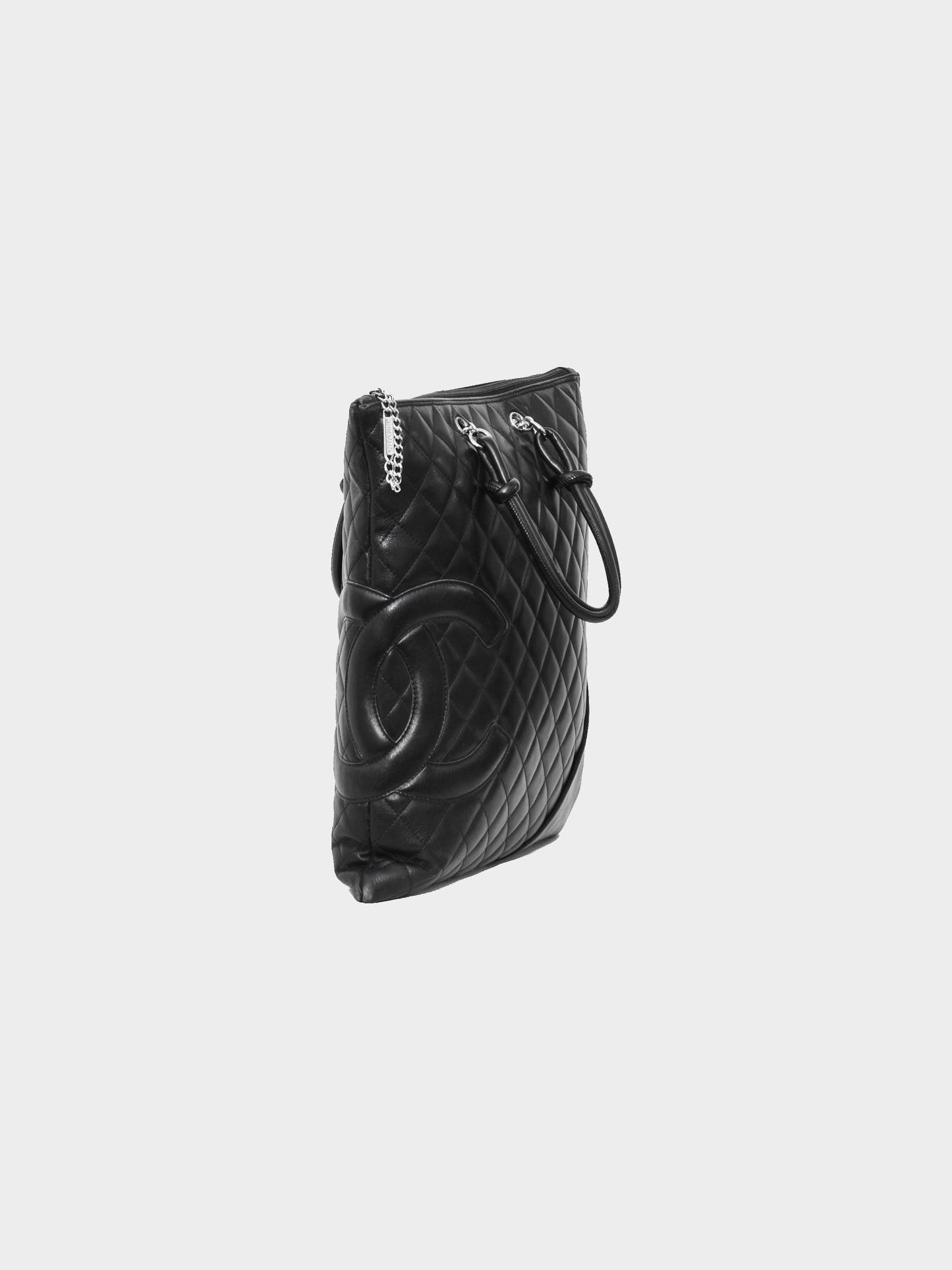 Chanel 2005 Black Leather Quilted Cambon Ligne Tote Bag