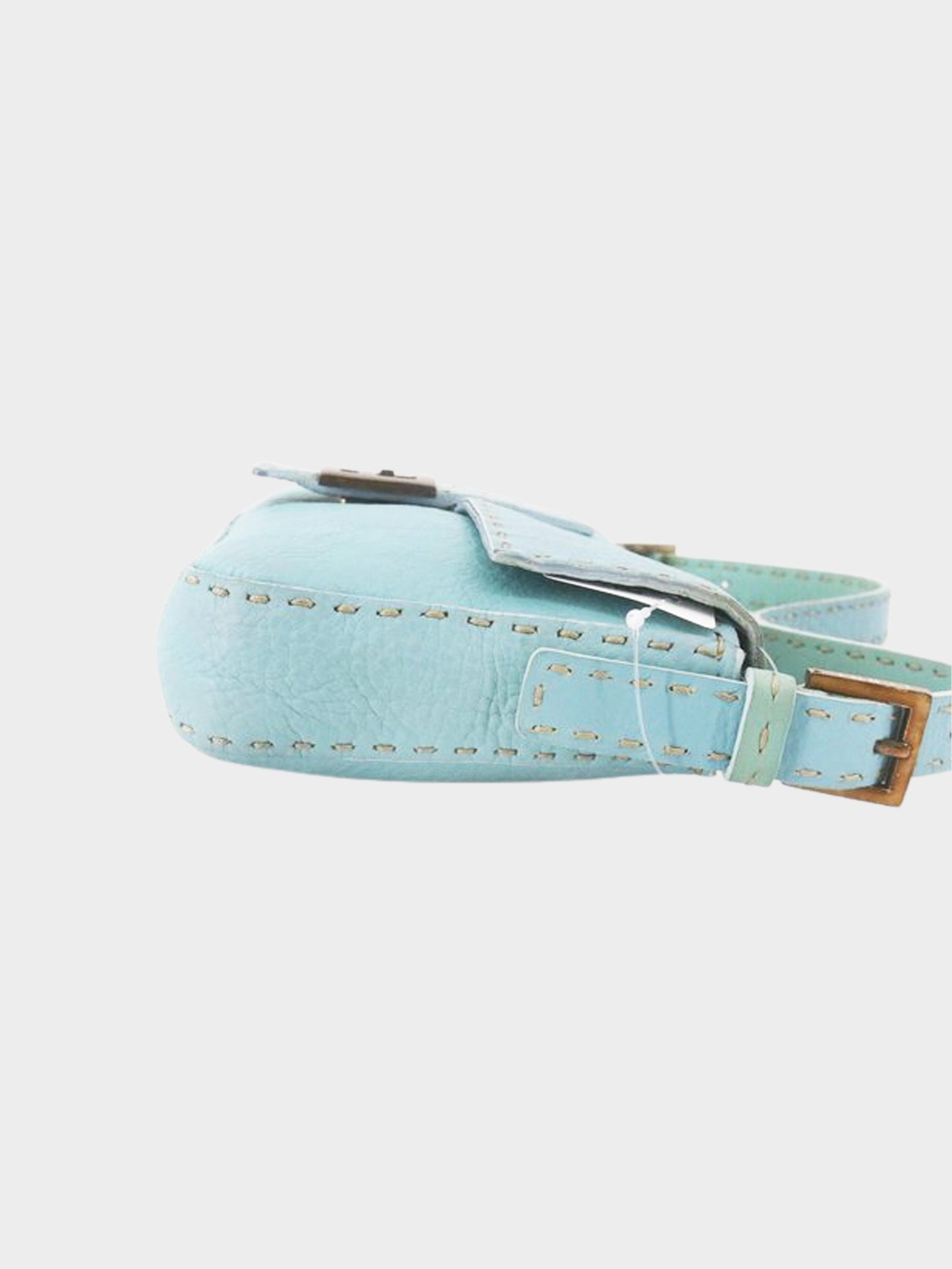Fendi 2000s Sky Blue Pebbled Leather Selleria Baguette