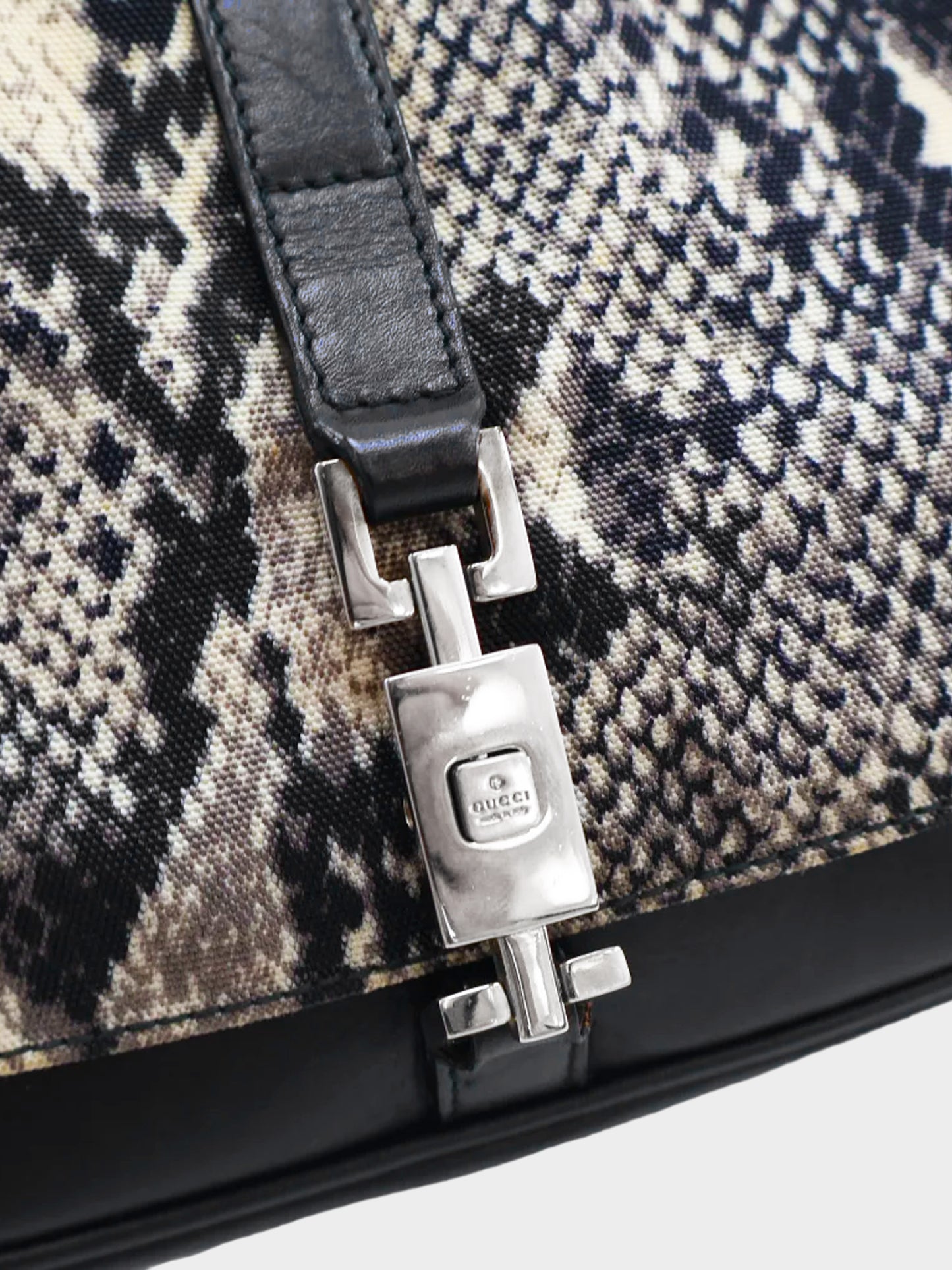 Gucci 2000s Black Python Print Canvas Jackie Hobo Bag