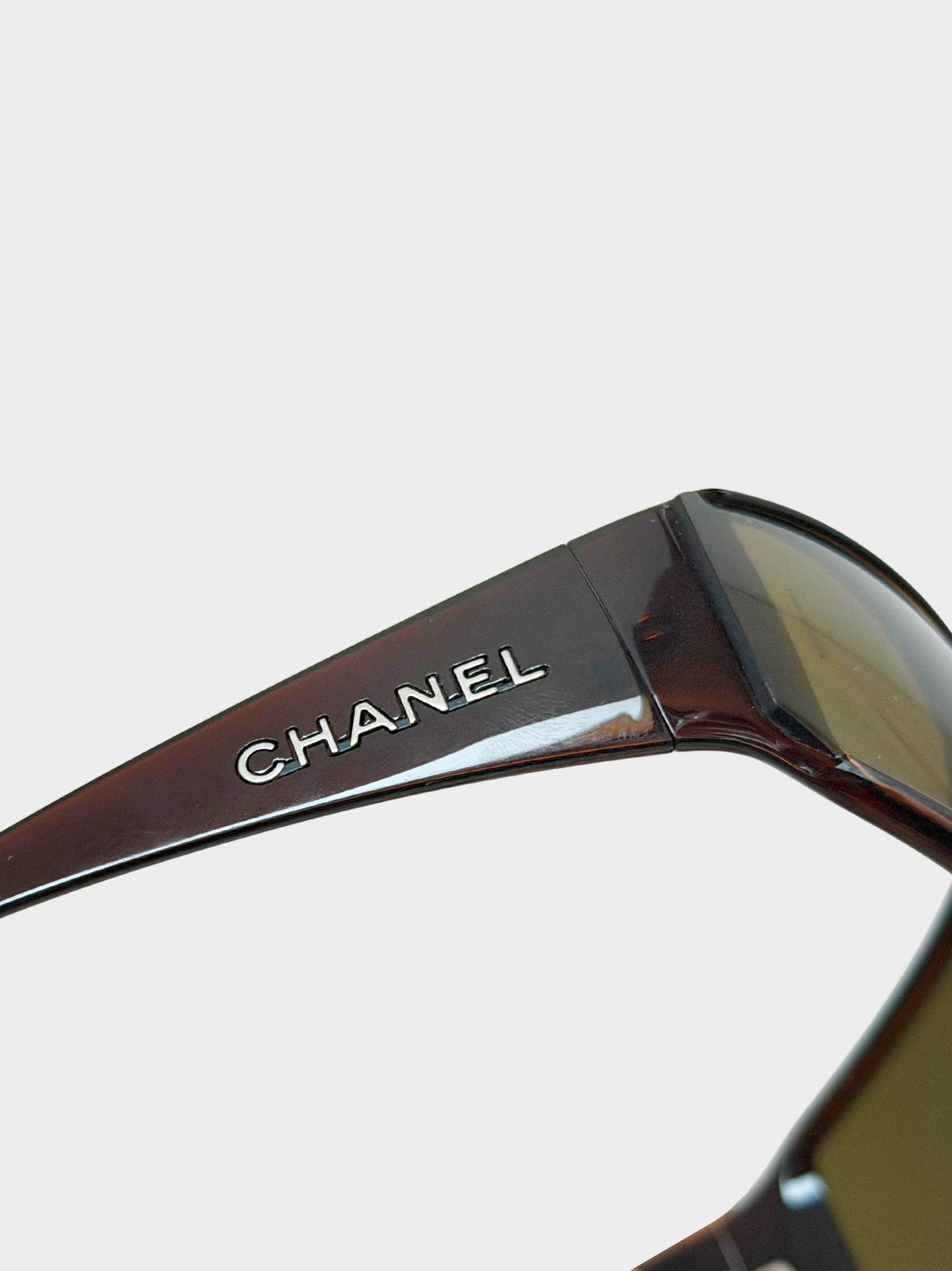 Chanel Early 2000s Dark Brown 5103 Wraparound Shield Sunglasses