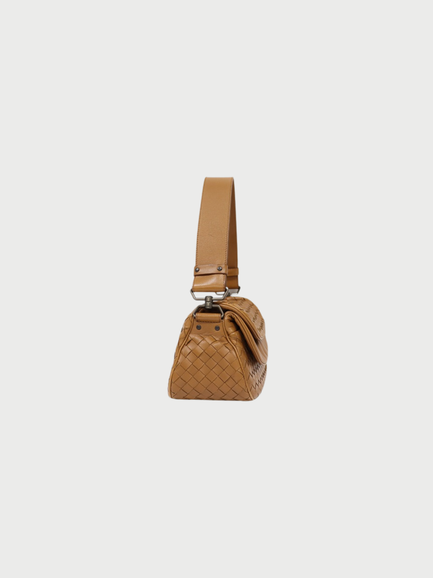 Bottega Veneta 2000s Brown Intrecciato Leather Double Flap One-Shoulder Bag