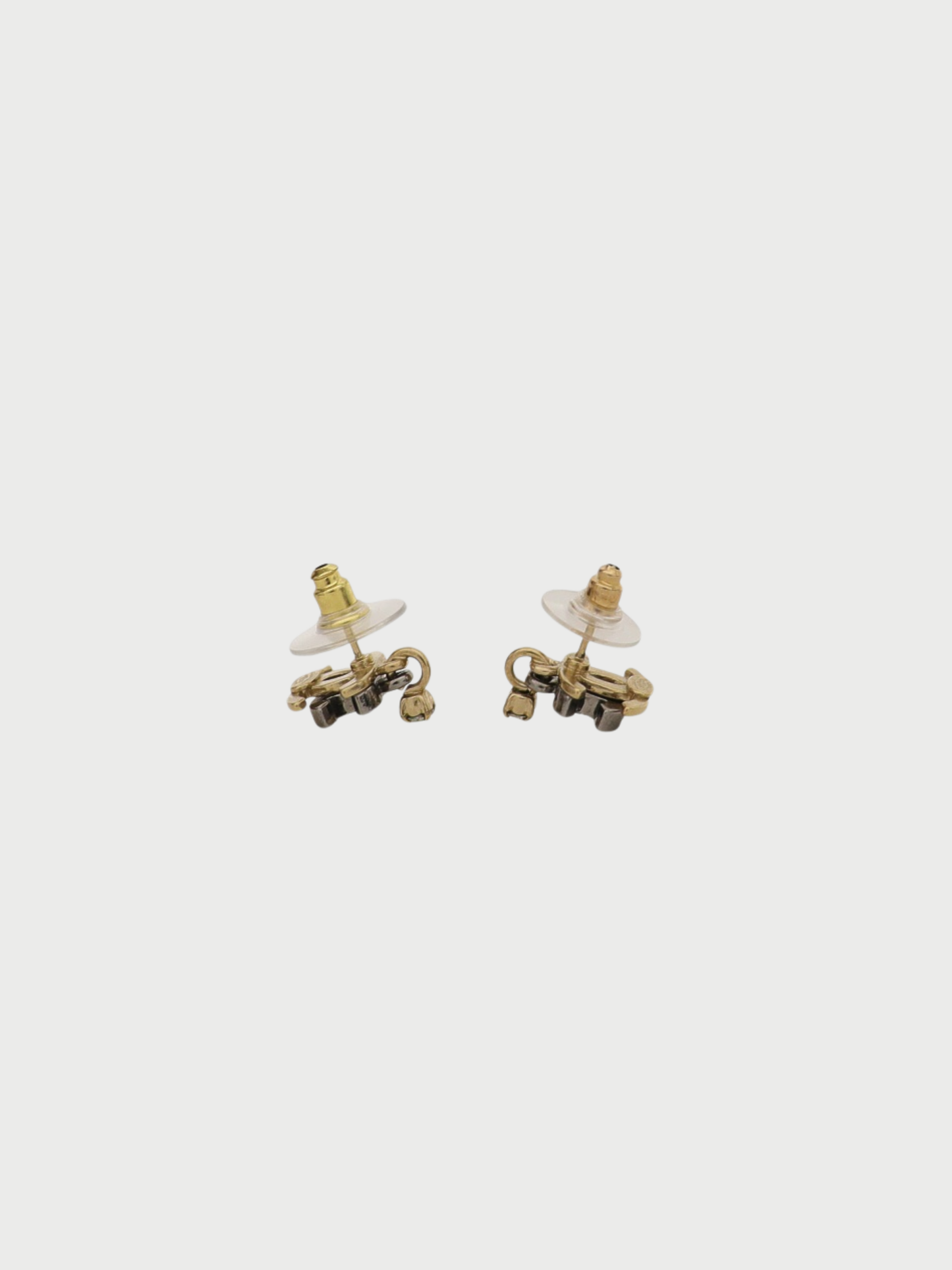 Chanel 2000s Gold Silver Plated Metal Rhinestone Double COCO Earrings