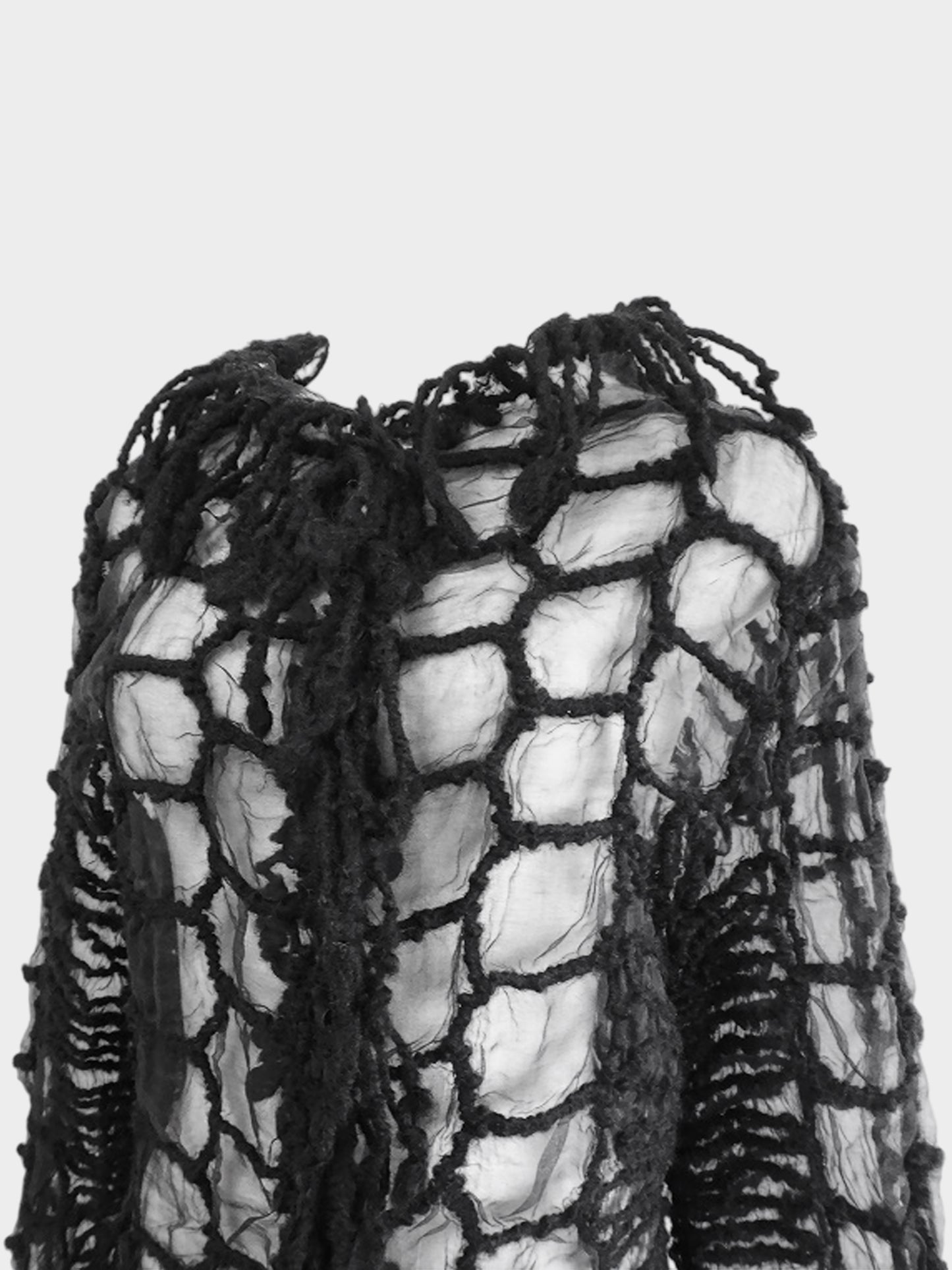 Yoshiki Hishinuma 2000s Black See-through Knitted Wool and Fringed Jacket
