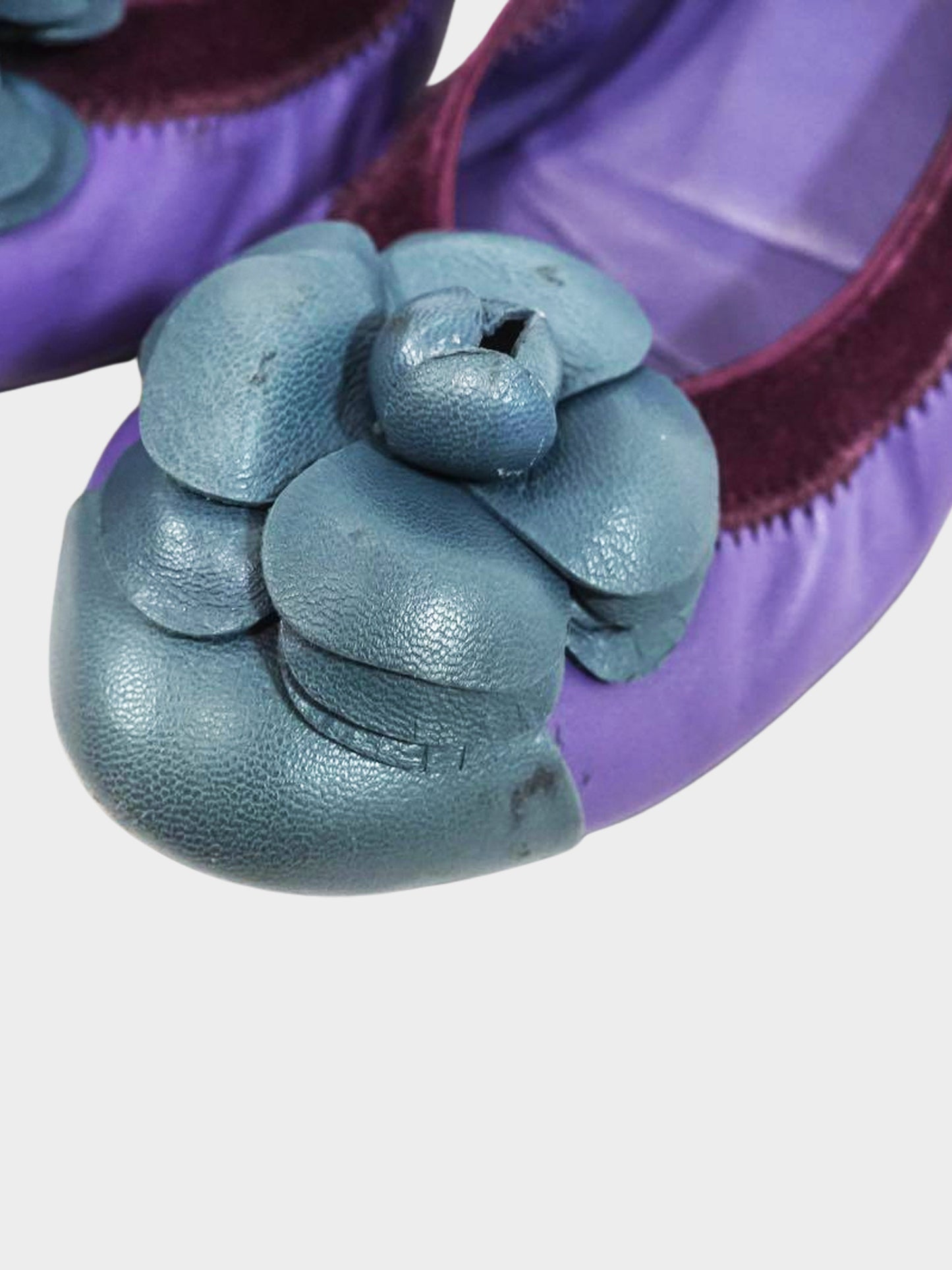 Chanel 2000s Purple and Blue Leather Camellia Ballet Flats