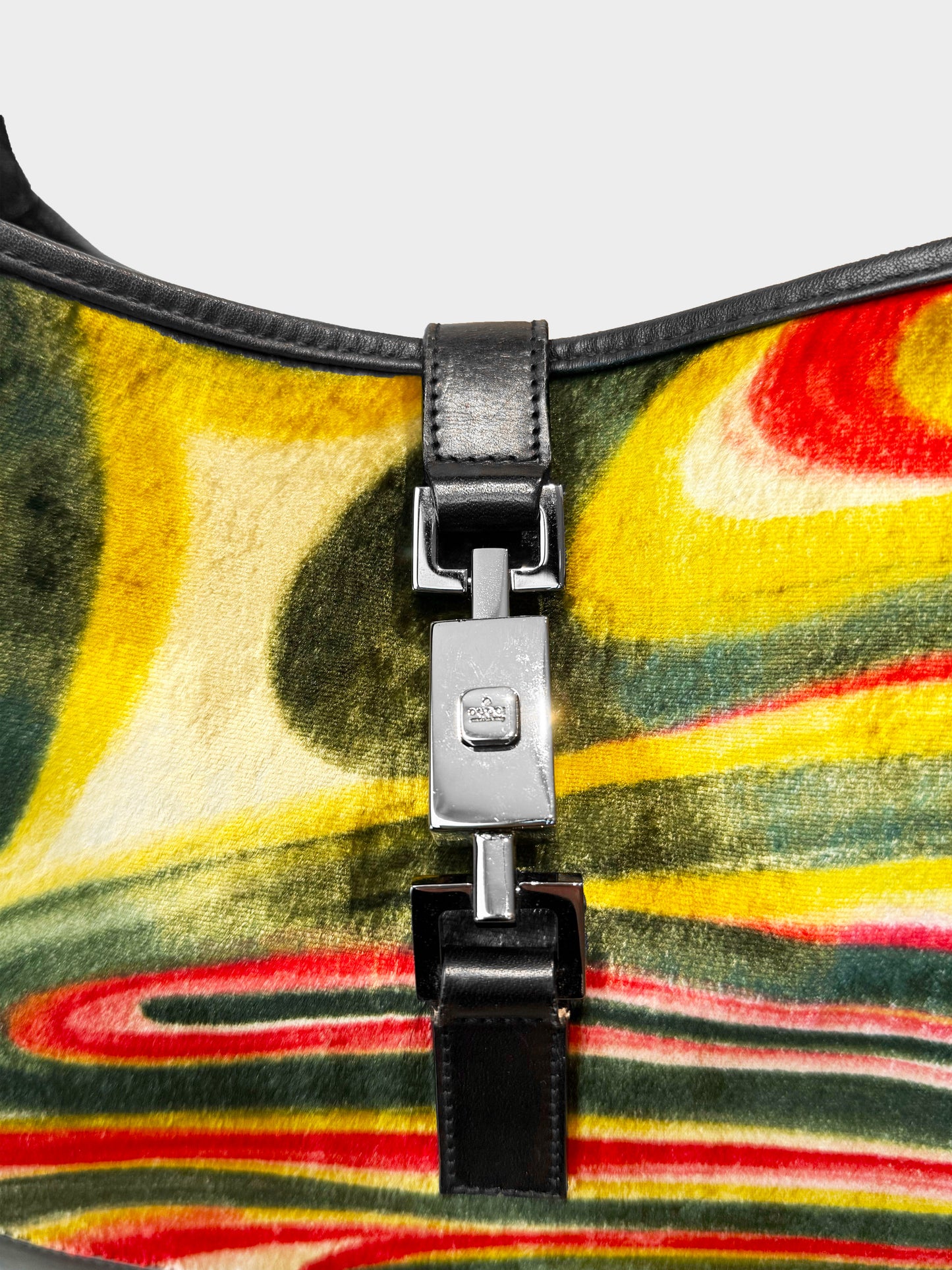 Gucci by Tom Ford FW 1999 Black and Multicolor Psychedelic Velvet Jackie Handbag