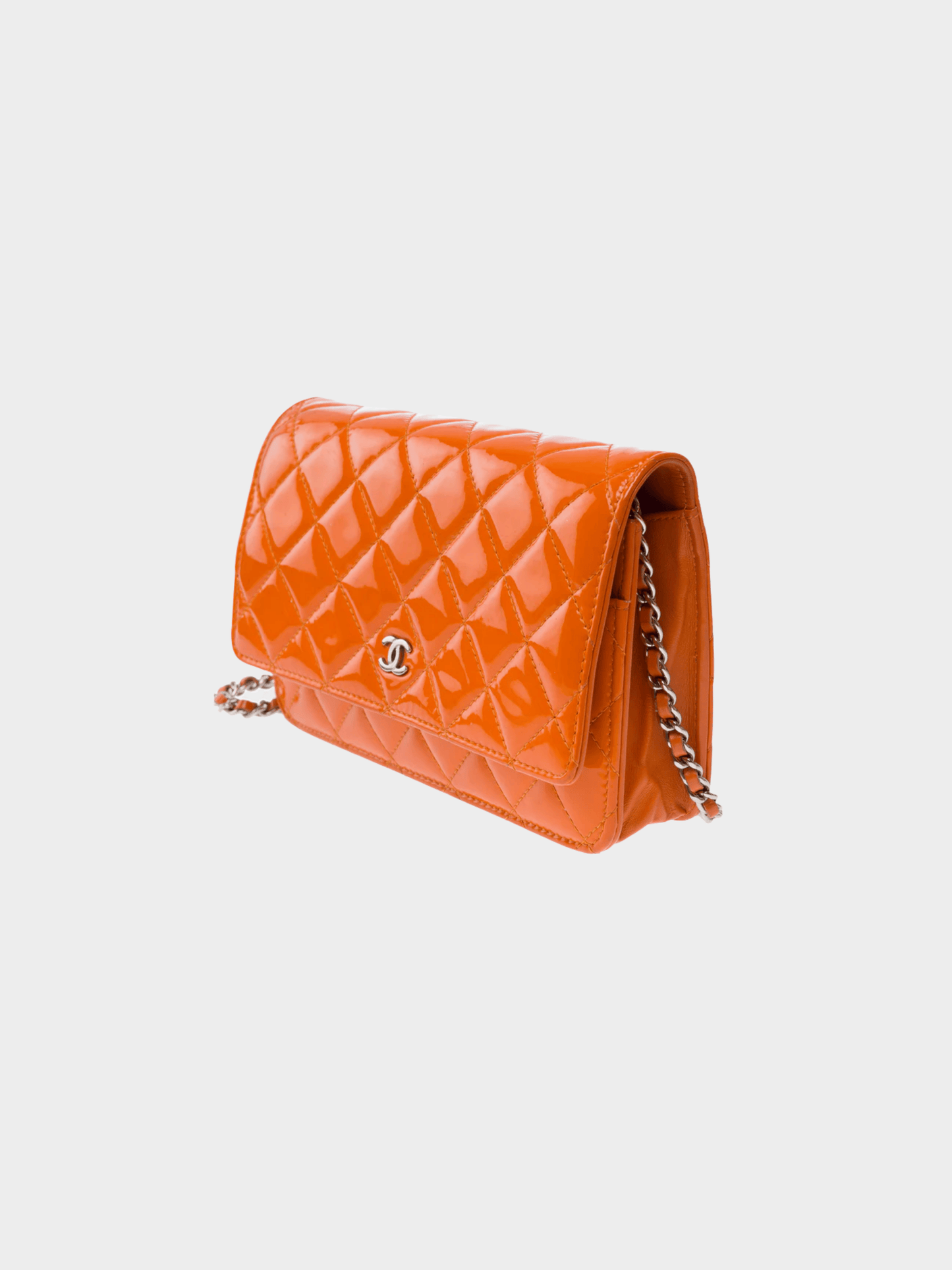 Chanel 2014 Orange Quilted Patent Leather Classic WOC Clutch Bag