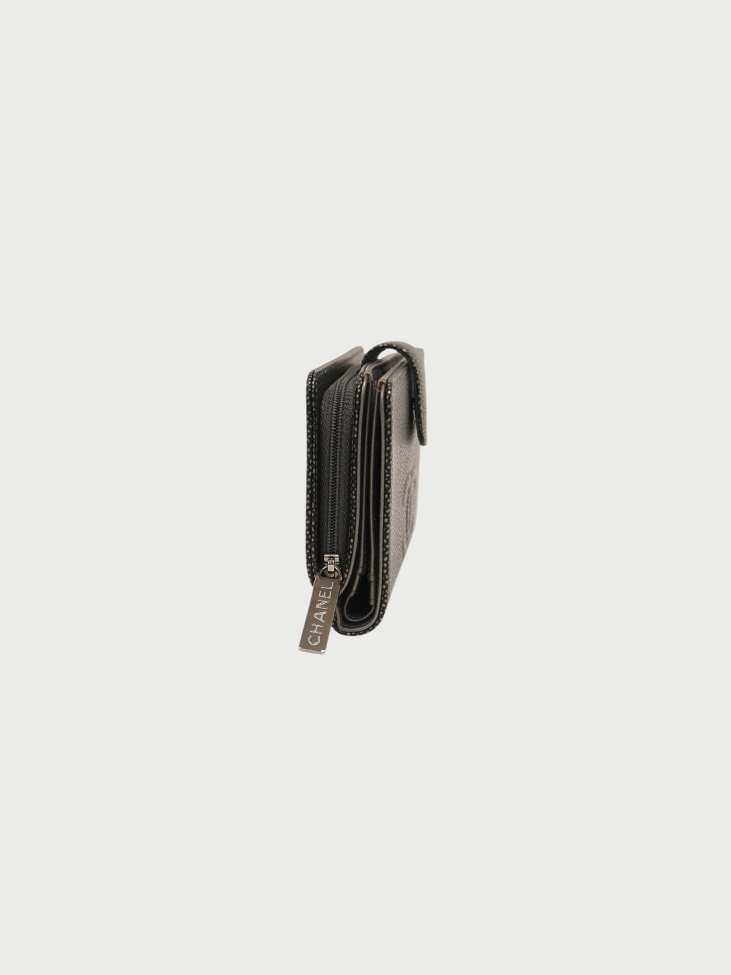 Chanel 2010s Silver Caviar Leather Wallet
