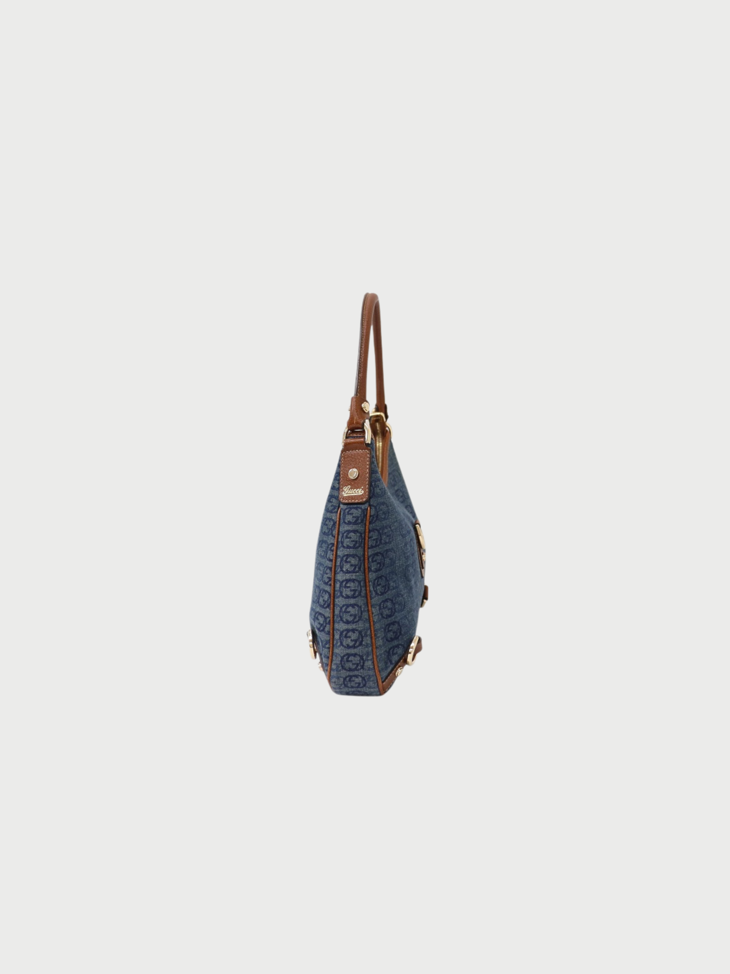Gucci 2000s Blue Brown Denim Leather Interlocking Abbey One-Shoulder Bag