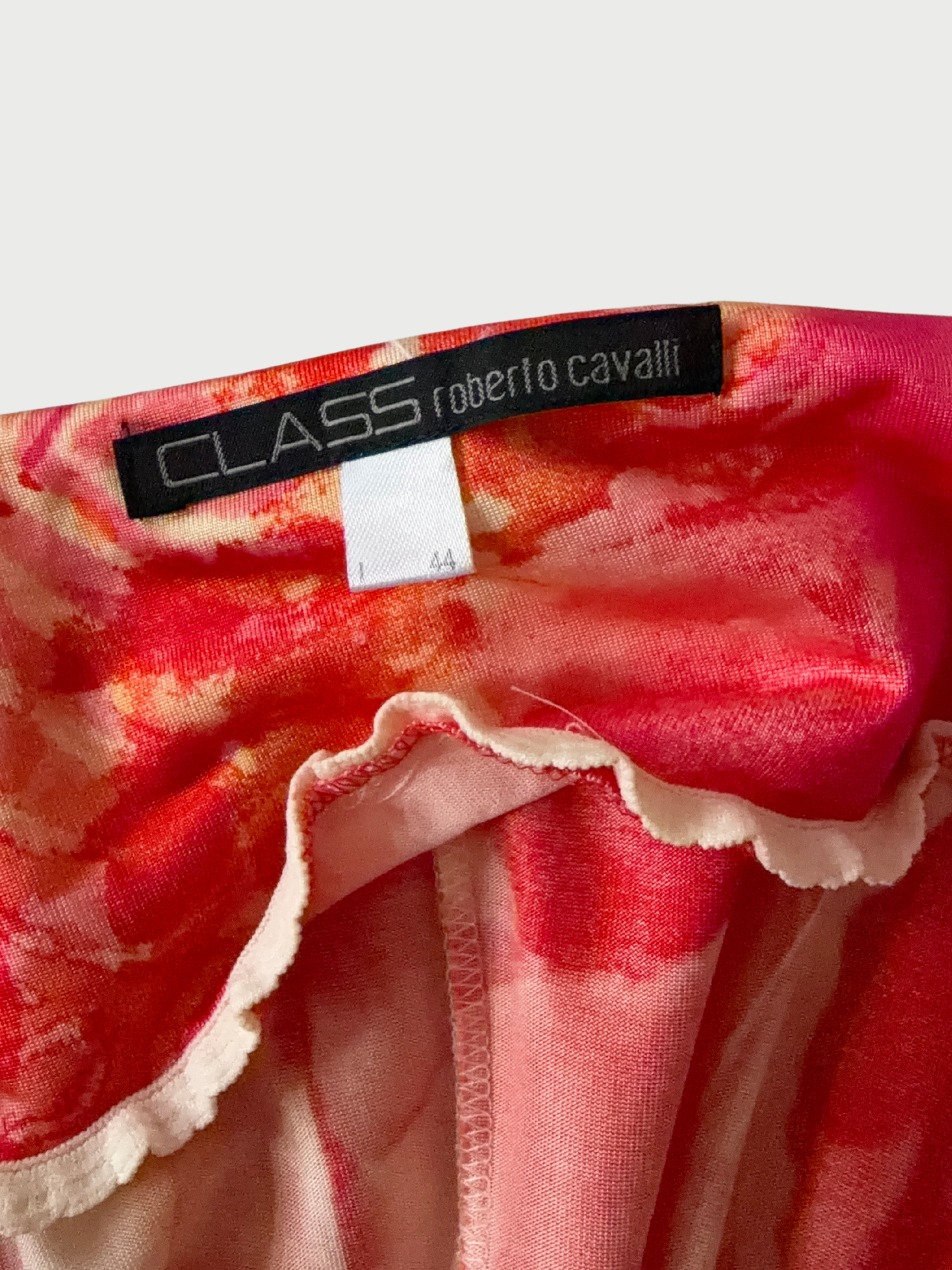 Roberto Cavalli Class 2000s Red Pink Printed Slip Maxi Dress