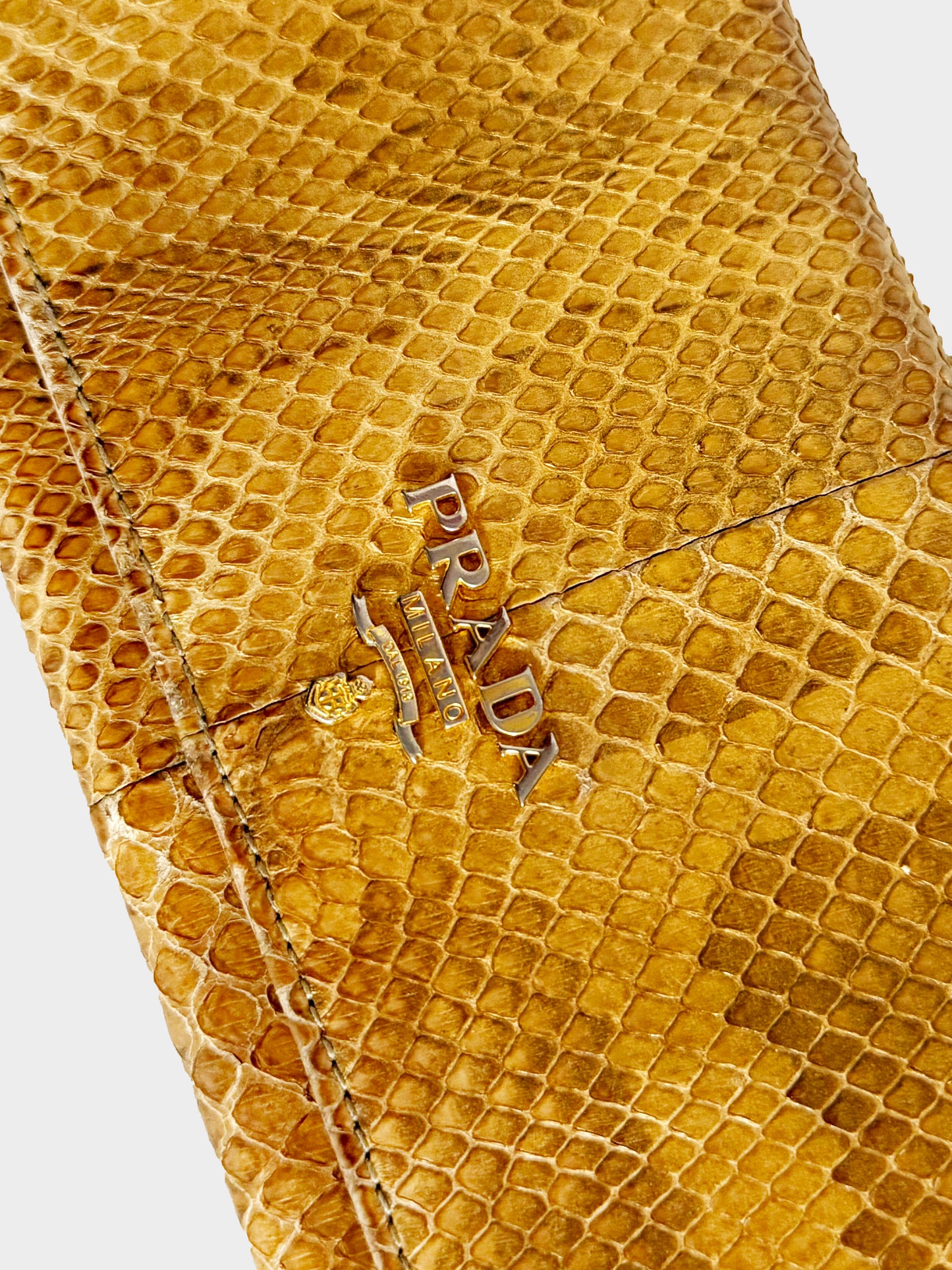 Prada 2000s Metallic Gold Python Leather Long Wallet