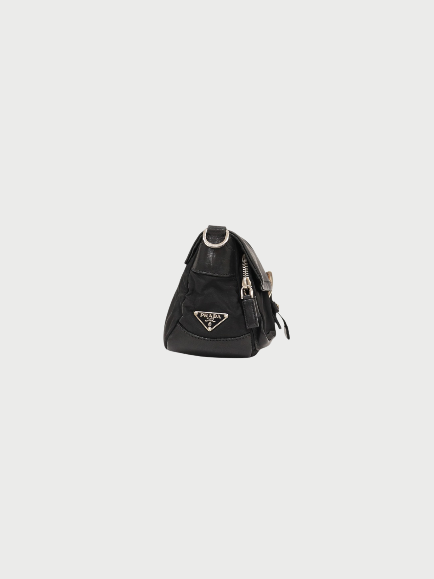 Prada 2000s Black Nylon Leather Triangle Logo One-Shoulder Bag