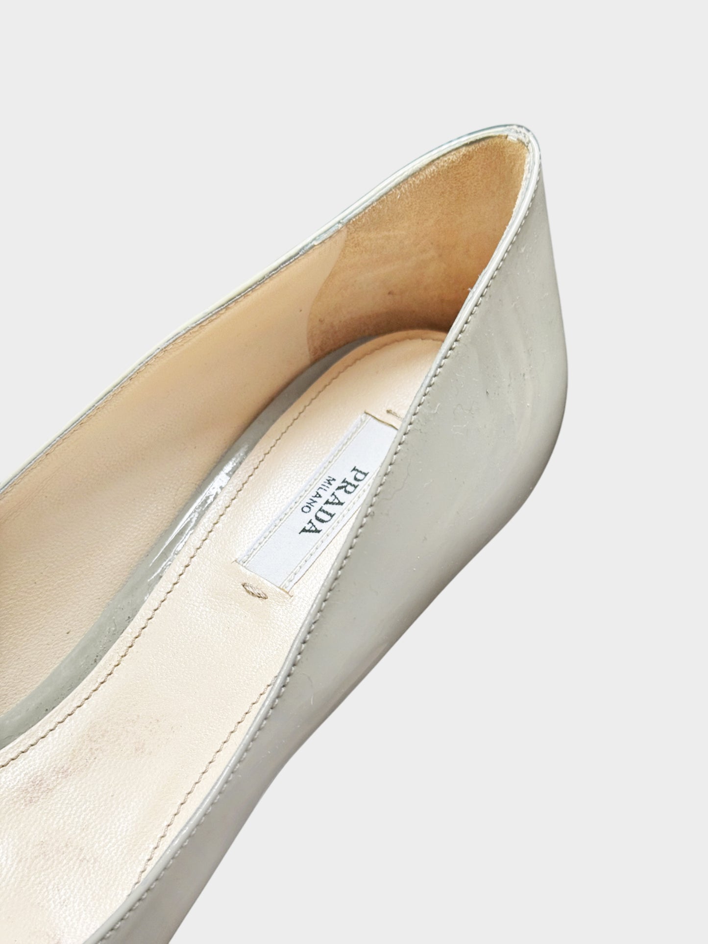 Prada 2000s Grey Patent Leather Bow Pumps