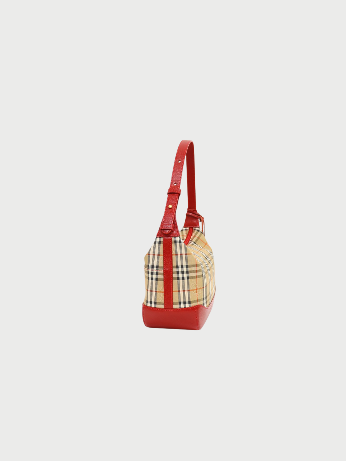 Burberry 2000s Beige Red Check Canvas Leather One Shoulder Bag