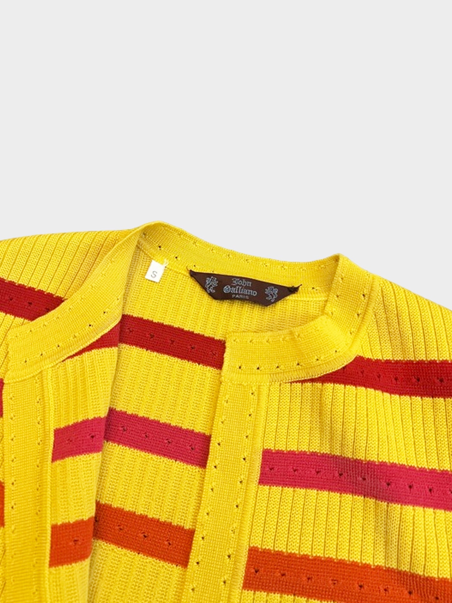 John Galliano 2000s Yellow Striped Ribbed Knit Cardigan