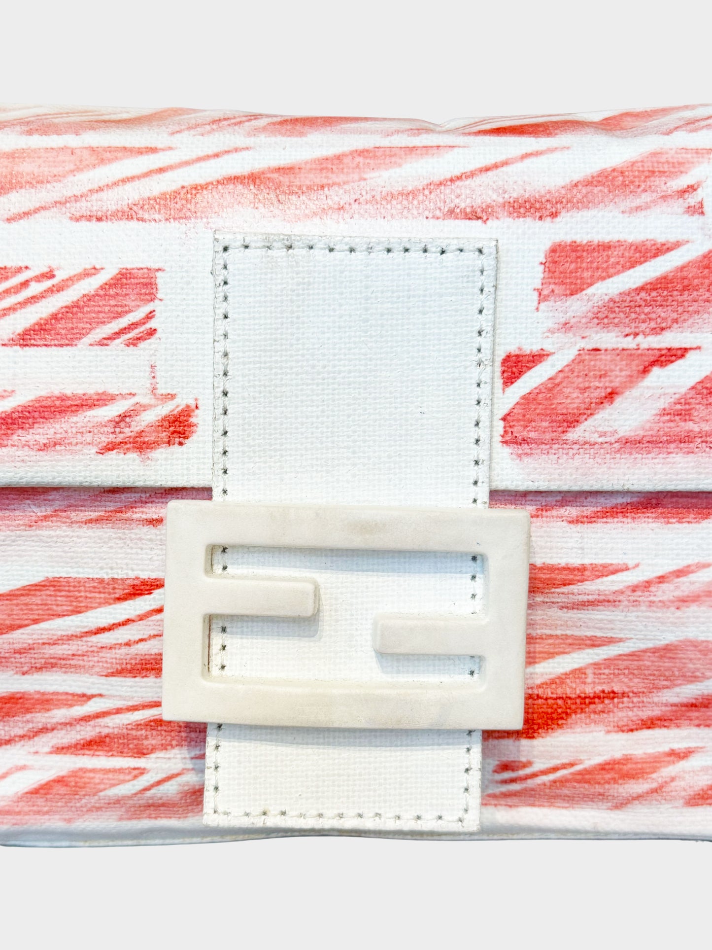 Fendi 2000s White Canvas Artist Series Baguette Bag