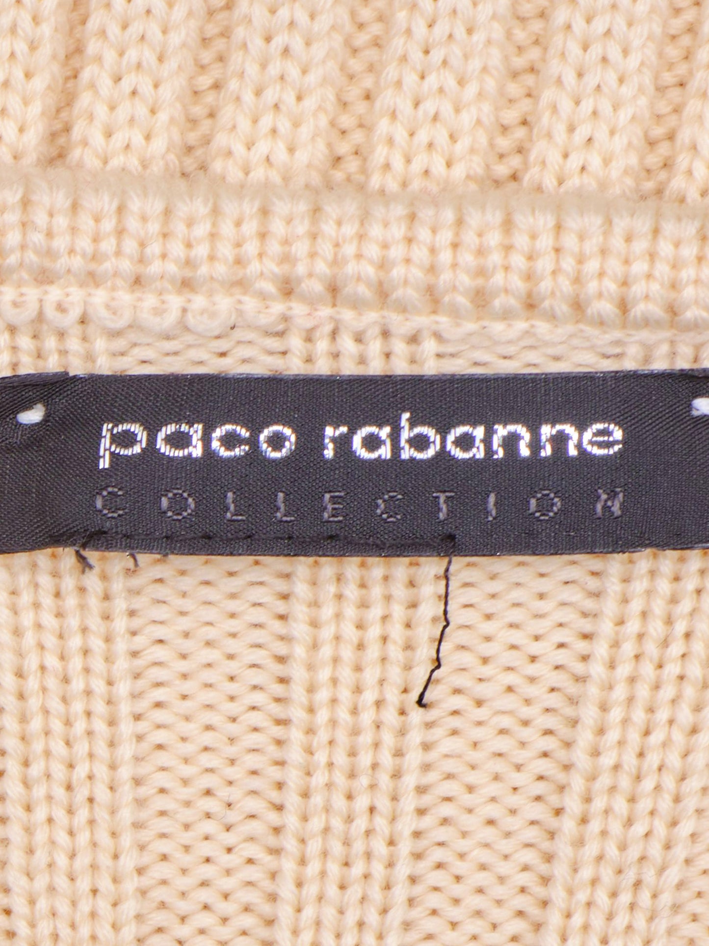 Paco Rabanne FW 2000-2001 Beige Fitted Knit Dress with Metal Rings