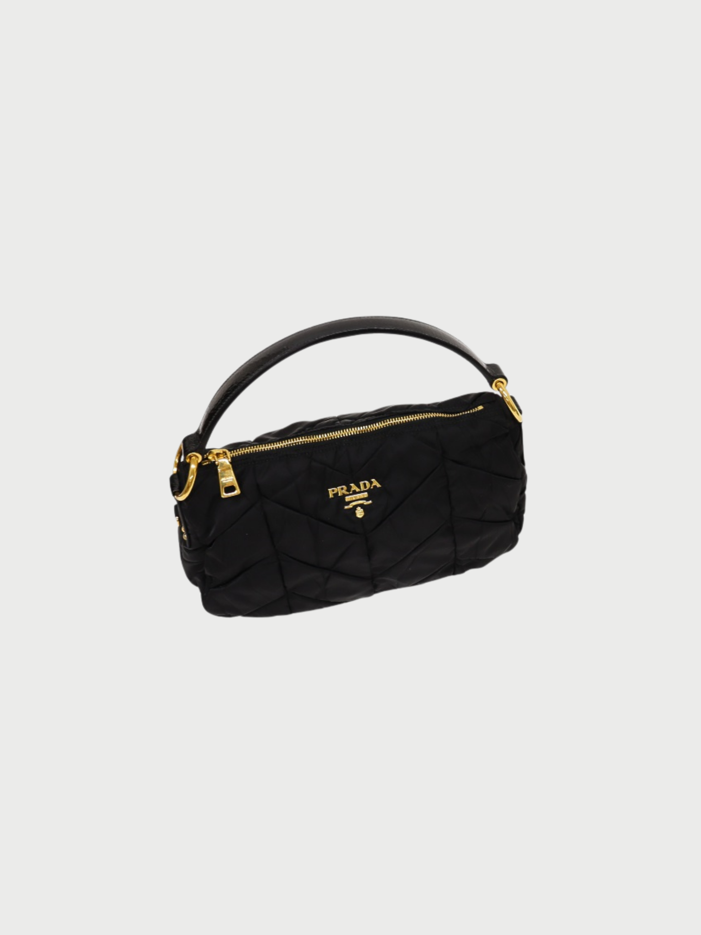 Prada 2000s Black Nylon Leather Logo Hardware One Shoulder Bag
