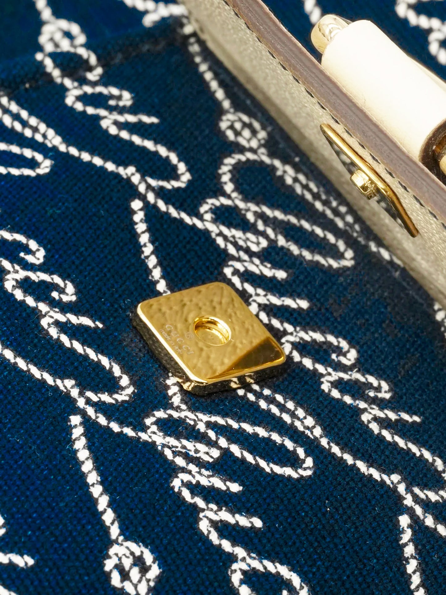 Gucci 2010s Navy and Cream Canvas and Leather Handbag