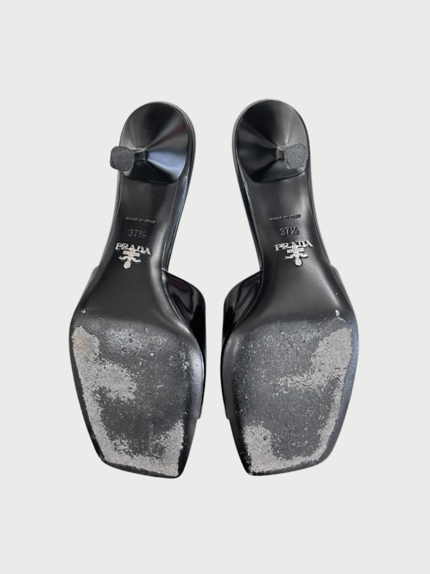 Prada 2010s Black Patent Leather Kitten Heel Mule Sandals